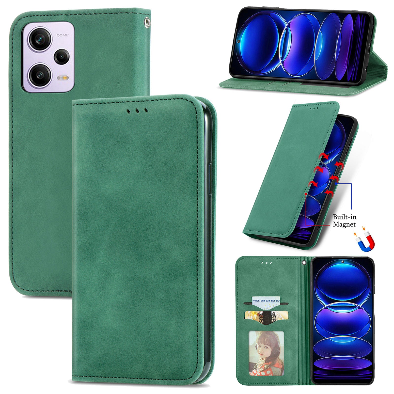 For Xiaomi Poco X5 Pro 5G / Redmi Note 12 Pro Speed 5G / Redmi Note 12 Pro 5 Case Card Slots Skin-touch Phone Stand Leather Cover