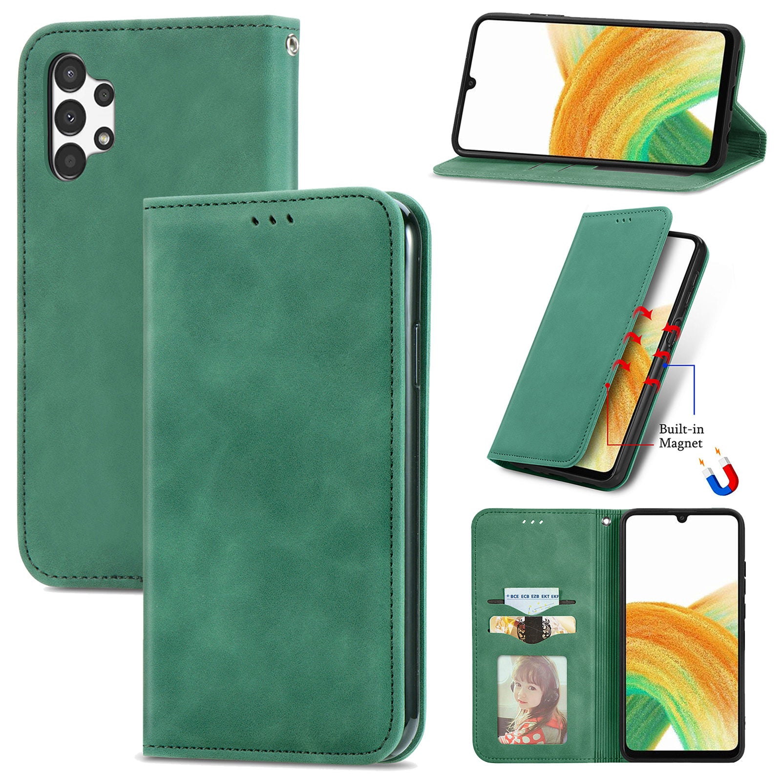 For Samsung Galaxy A13 4G Magnetic Phone Case Retro Leather Card Slots Cover