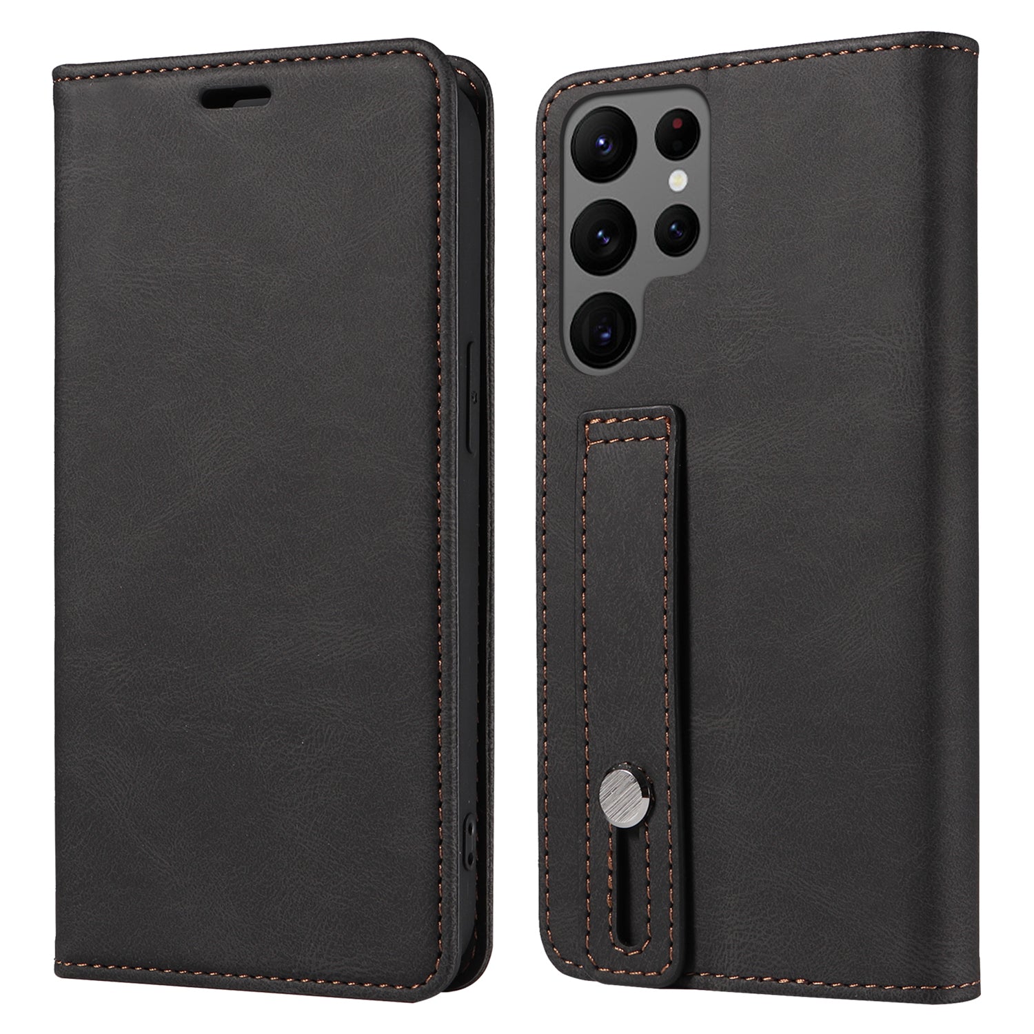 For Samsung Galaxy S24 Ultra Leather Case Wristband Design Stand Phone Cover