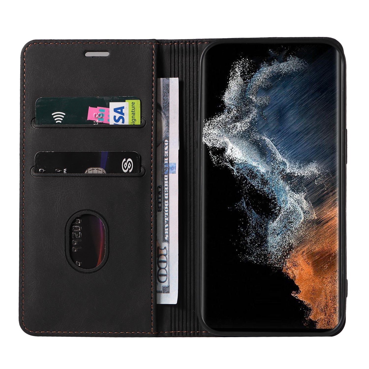 For Samsung Galaxy S24 Ultra Leather Case Wristband Design Stand Phone Cover