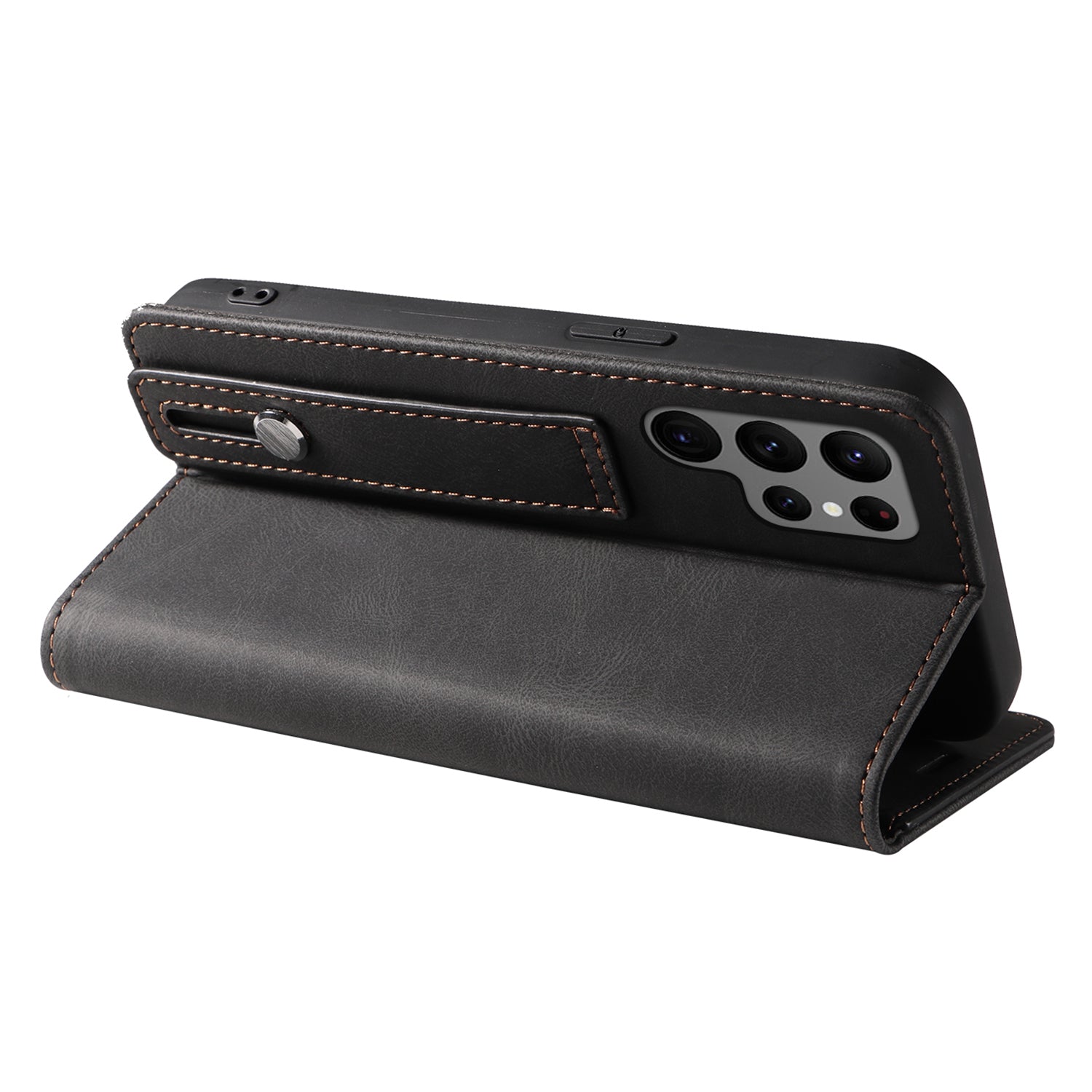 For Samsung Galaxy S24 Ultra Leather Case Wristband Design Stand Phone Cover