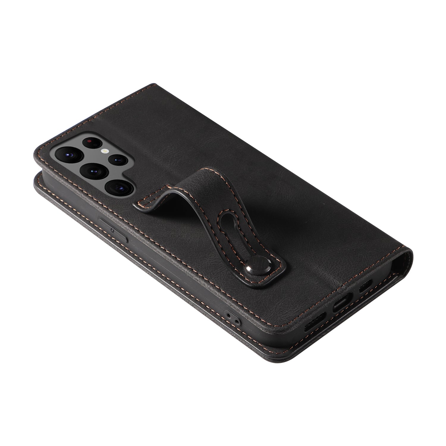 For Samsung Galaxy S24 Ultra Leather Case Wristband Design Stand Phone Cover