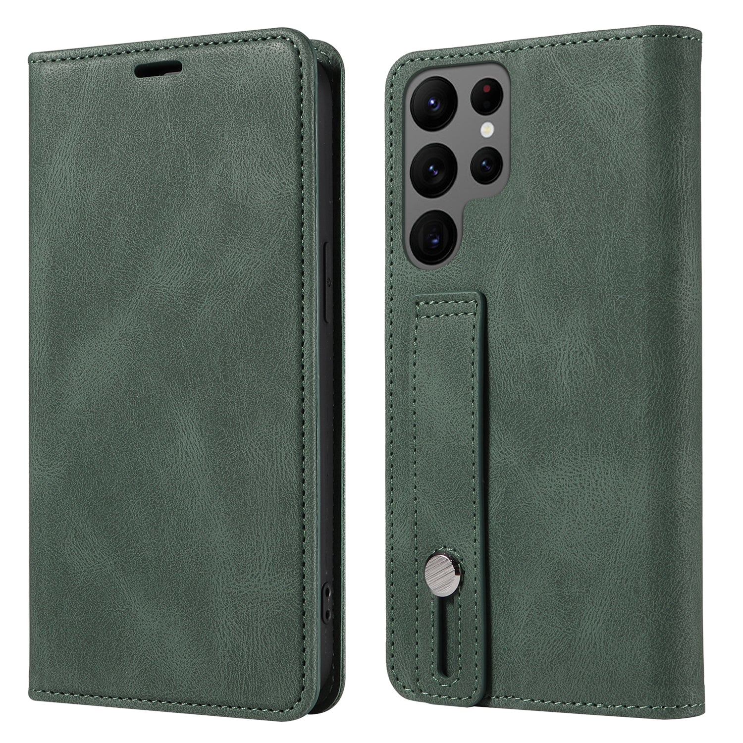 For Samsung Galaxy S24 Ultra Leather Case Wristband Design Stand Phone Cover