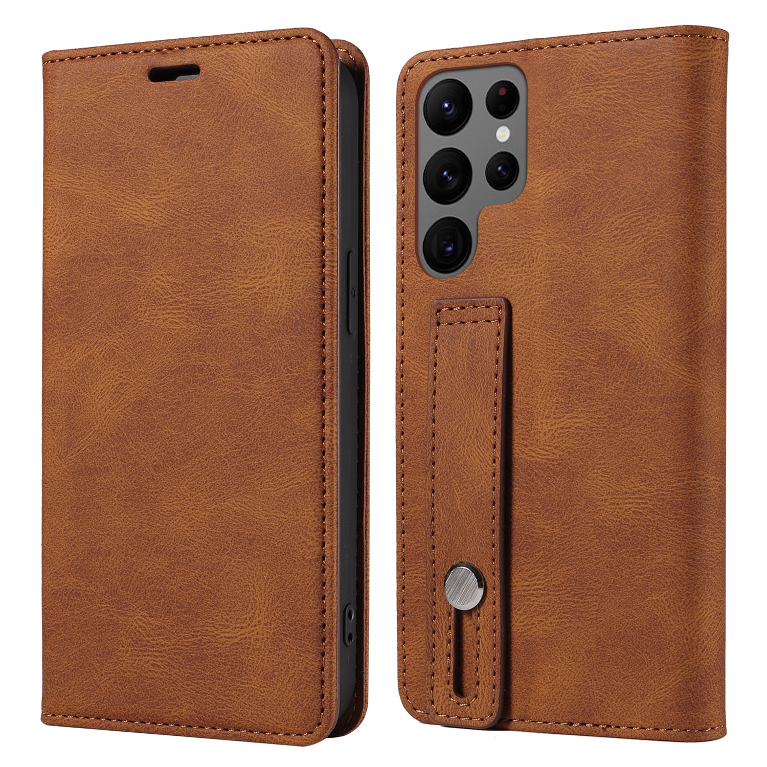 For Samsung Galaxy S24 Ultra Leather Case Wristband Design Stand Phone Cover