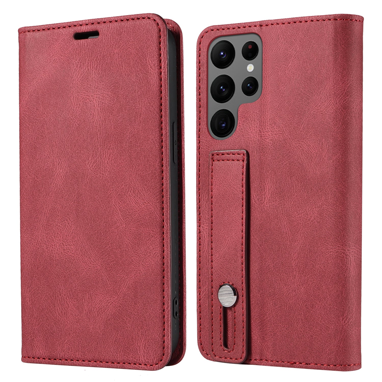 For Samsung Galaxy S24 Ultra Leather Case Wristband Design Stand Phone Cover