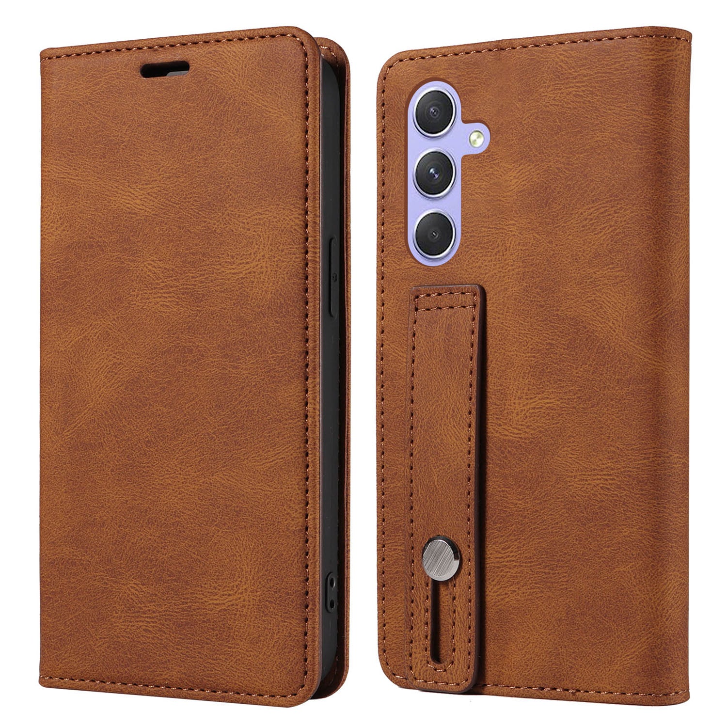 For Samsung Galaxy A15 4G / A15 5G Phone Case Leather Foldable Stand Cover with Wristband Design
