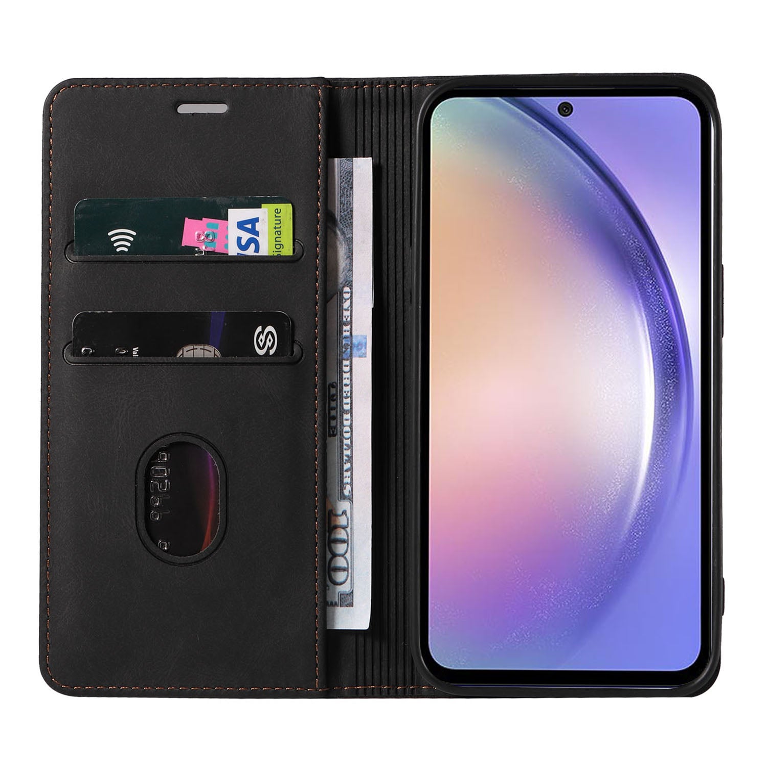 For Samsung Galaxy A24 4G (162.1 x 77.6 x 8.3mm) Magnetic Phone Case Leather Stand Shell with Wristband