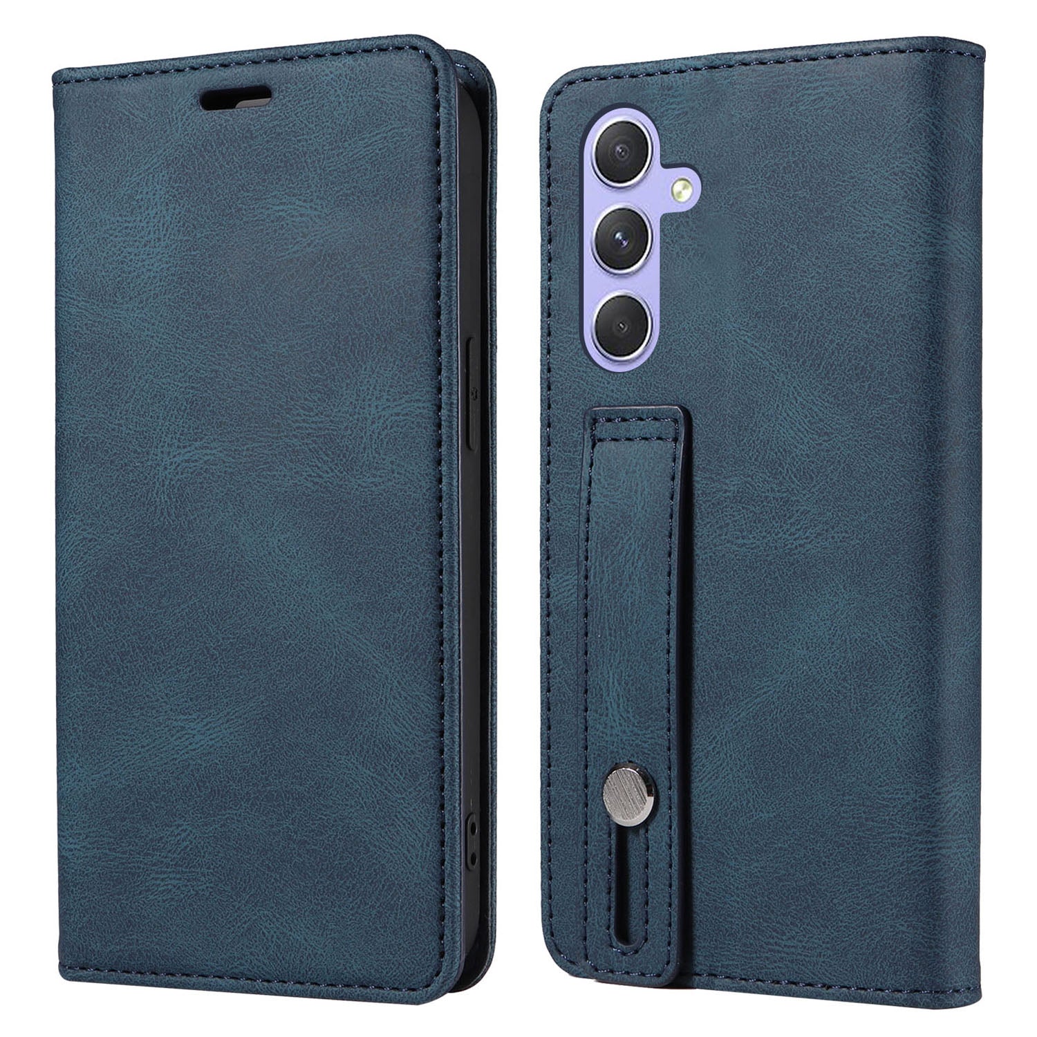 For Samsung Galaxy A24 4G (162.1 x 77.6 x 8.3mm) Magnetic Phone Case Leather Stand Shell with Wristband