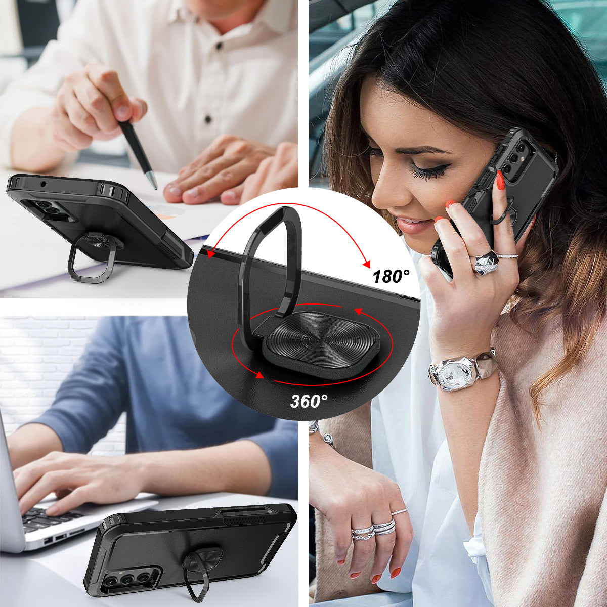 For Samsung Galaxy A15 4G / 5G Case PC+Silicone Anti-drop Cover with Rotatable Ring Kickstand