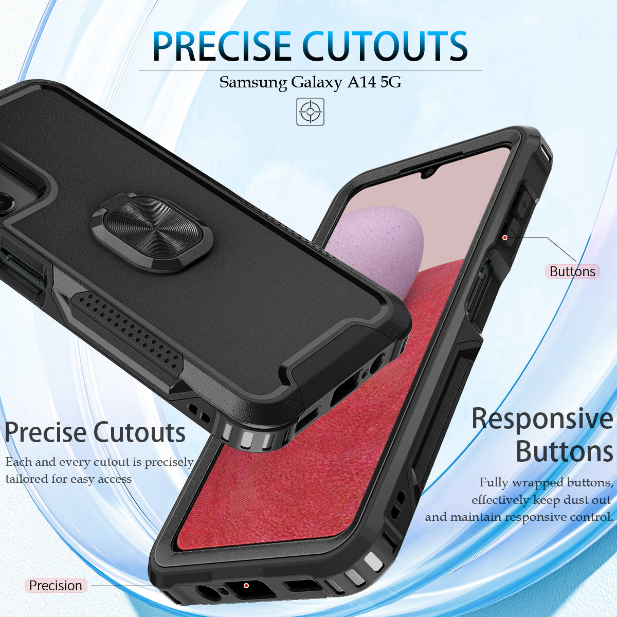 For Samsung Galaxy A24 4G (162.1 x 77.6 x 8.3mm) Case PC+SiliconeRing Kickstand Phone Cover