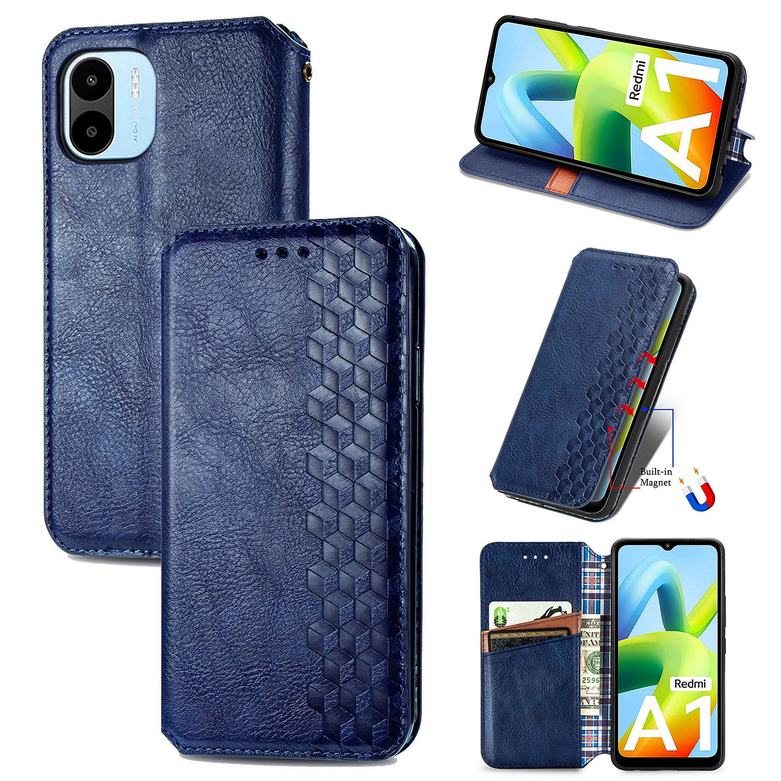 For Xiaomi Redmi A1 4G / Redmi A2 4G Cell Phone Cases Imprinted Rhombus Pattern Stand Cover