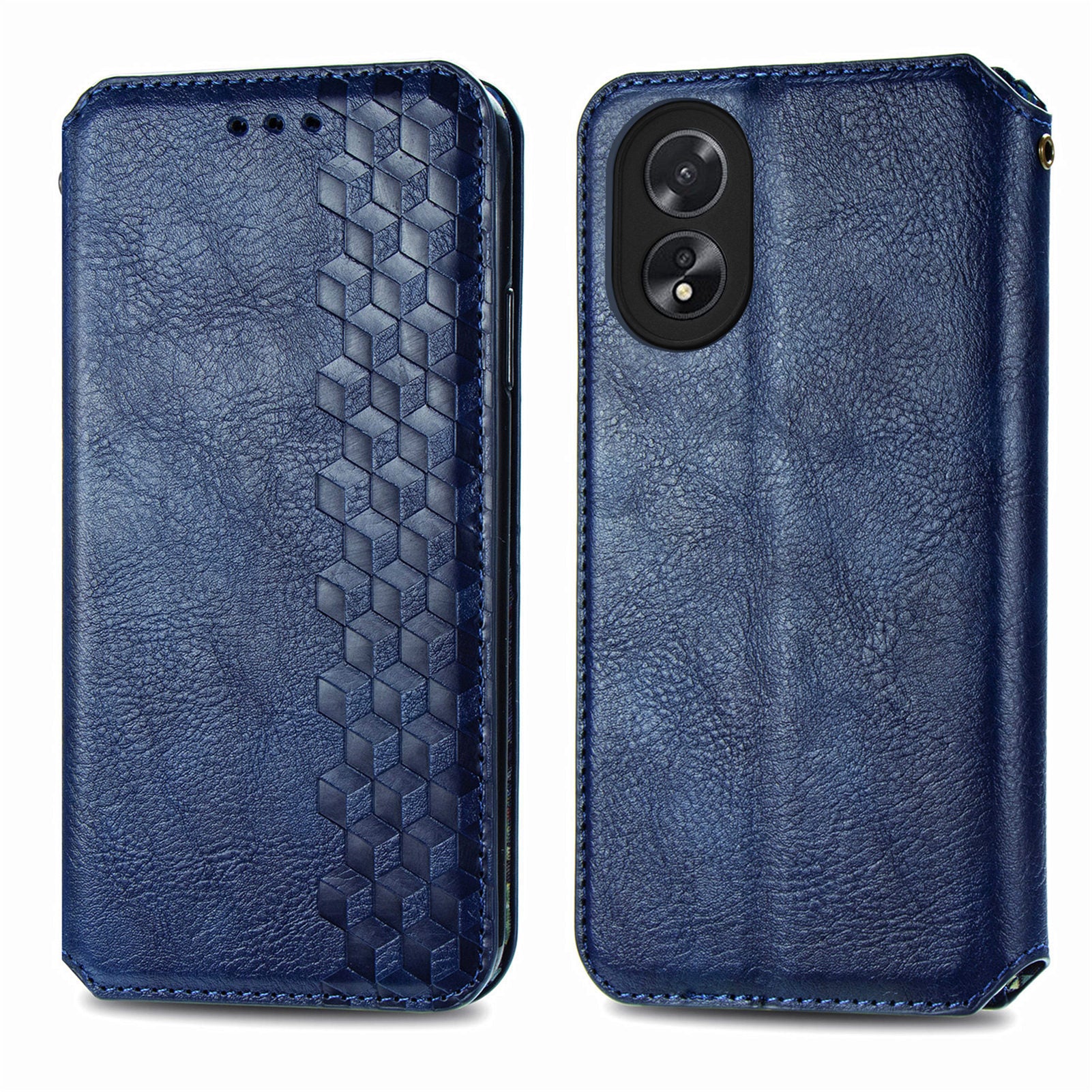 For Oppo A38 4G / A18 4G Magnetic Case Imprinted Rhombus Pattern Wallet Phone Protector