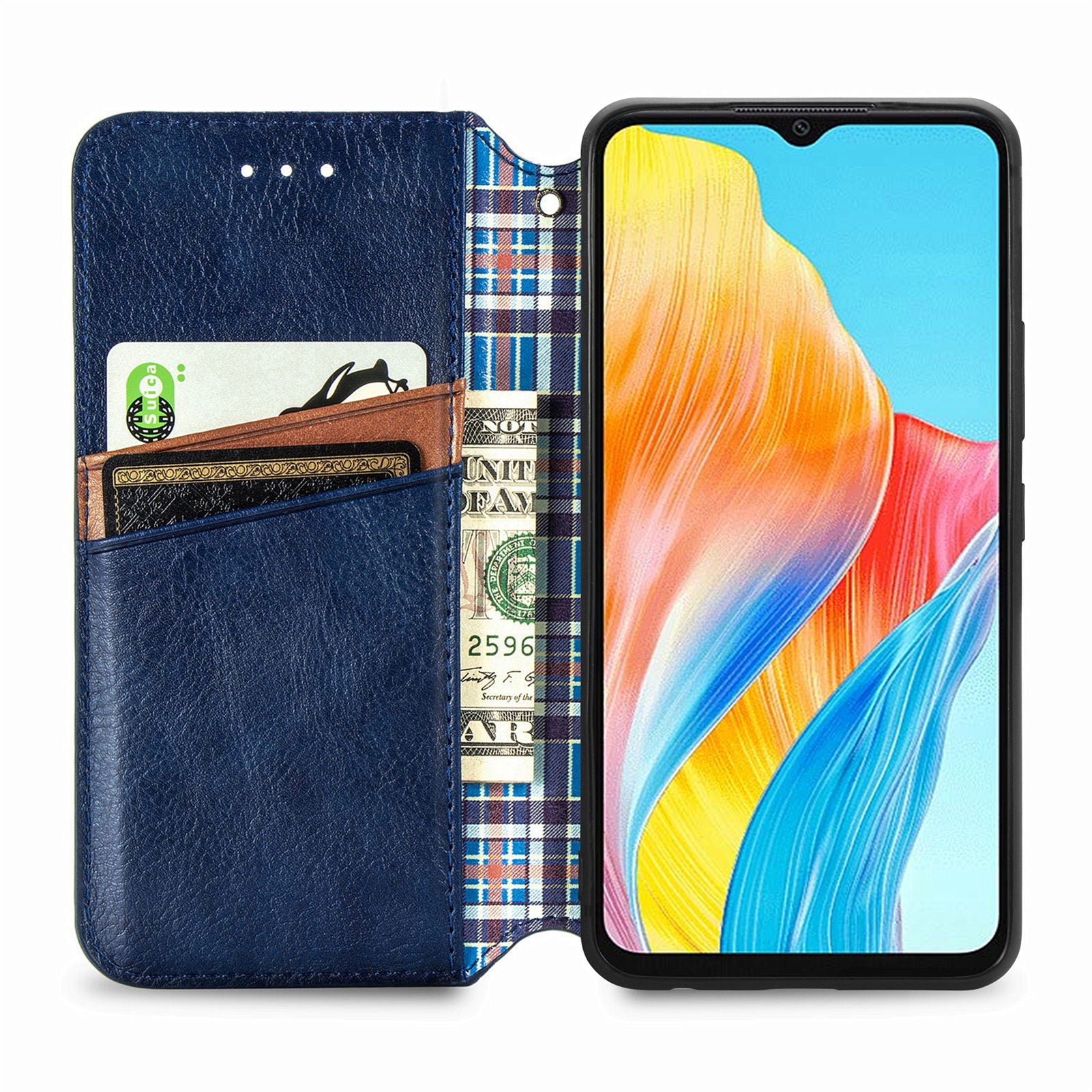 For Oppo A38 4G / A18 4G Magnetic Case Imprinted Rhombus Pattern Wallet Phone Protector