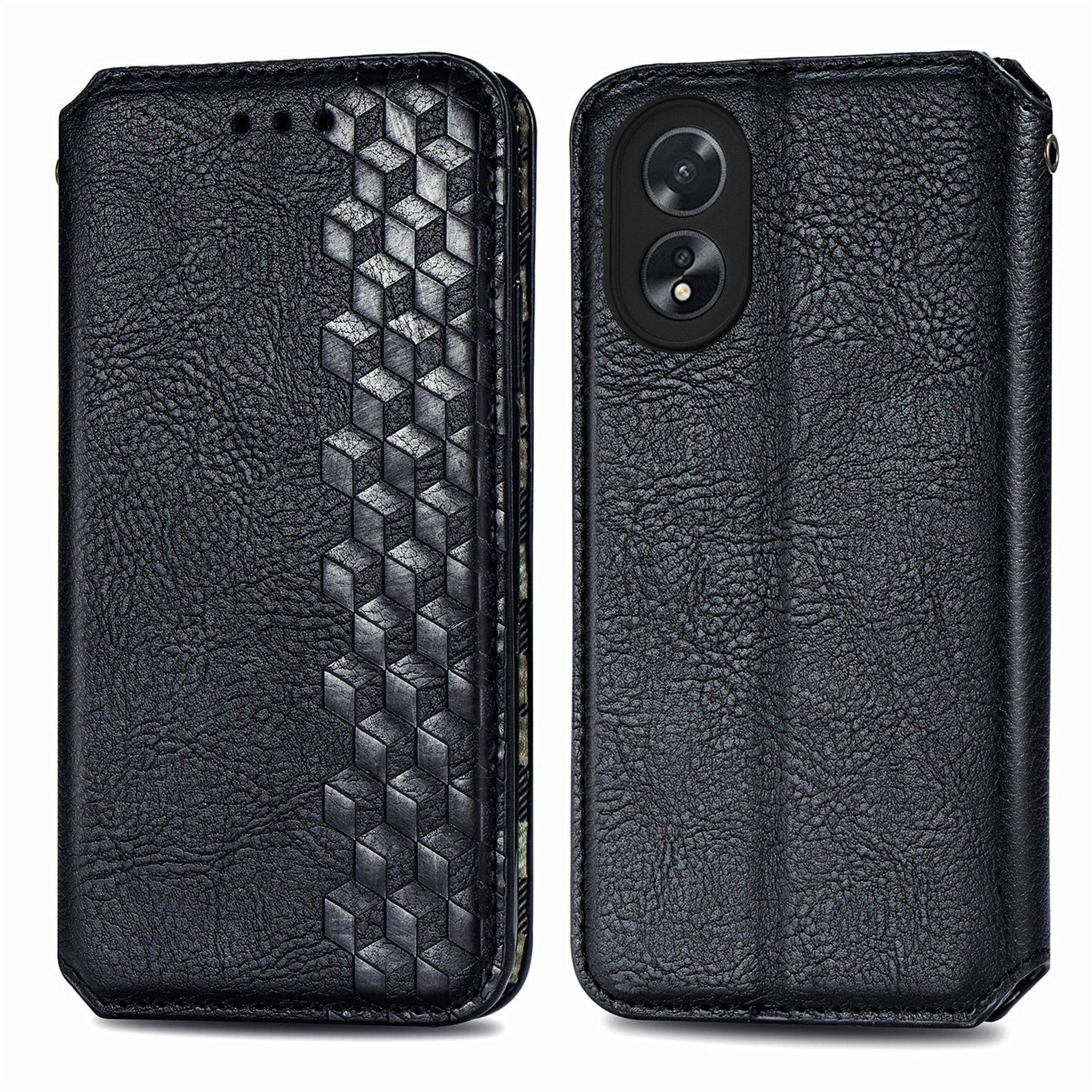 For Oppo A38 4G / A18 4G Magnetic Case Imprinted Rhombus Pattern Wallet Phone Protector