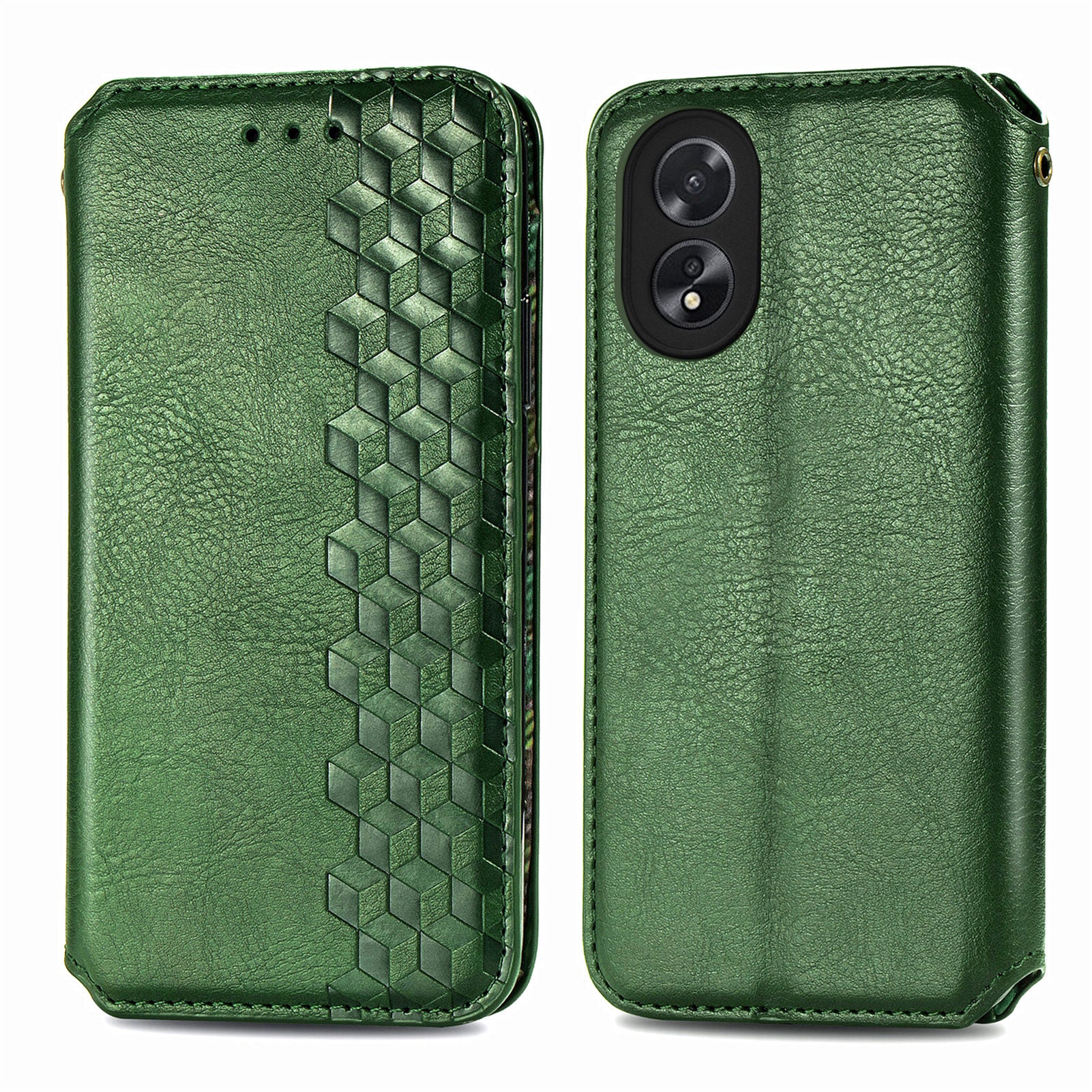 For Oppo A38 4G / A18 4G Magnetic Case Imprinted Rhombus Pattern Wallet Phone Protector