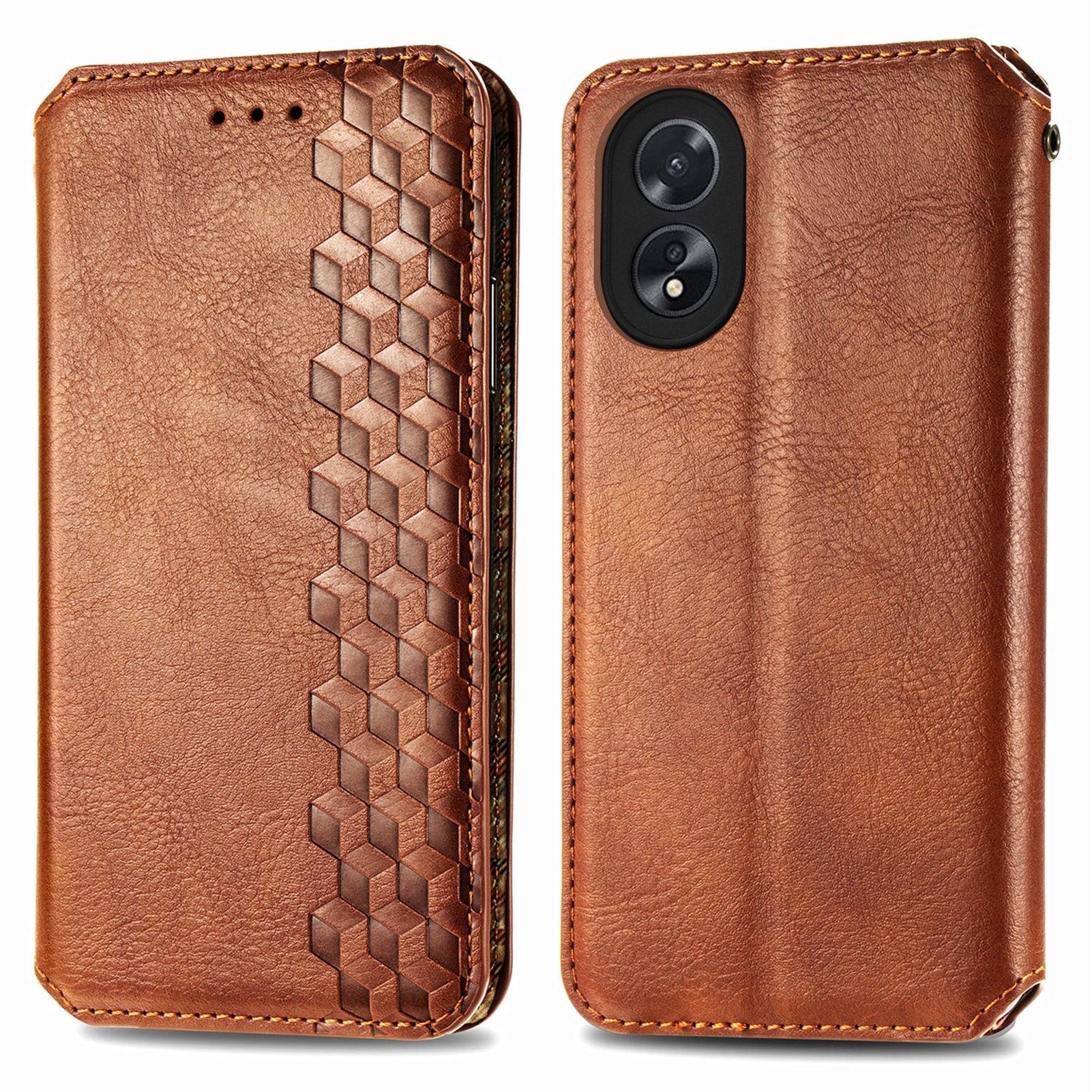 For Oppo A38 4G / A18 4G Magnetic Case Imprinted Rhombus Pattern Wallet Phone Protector