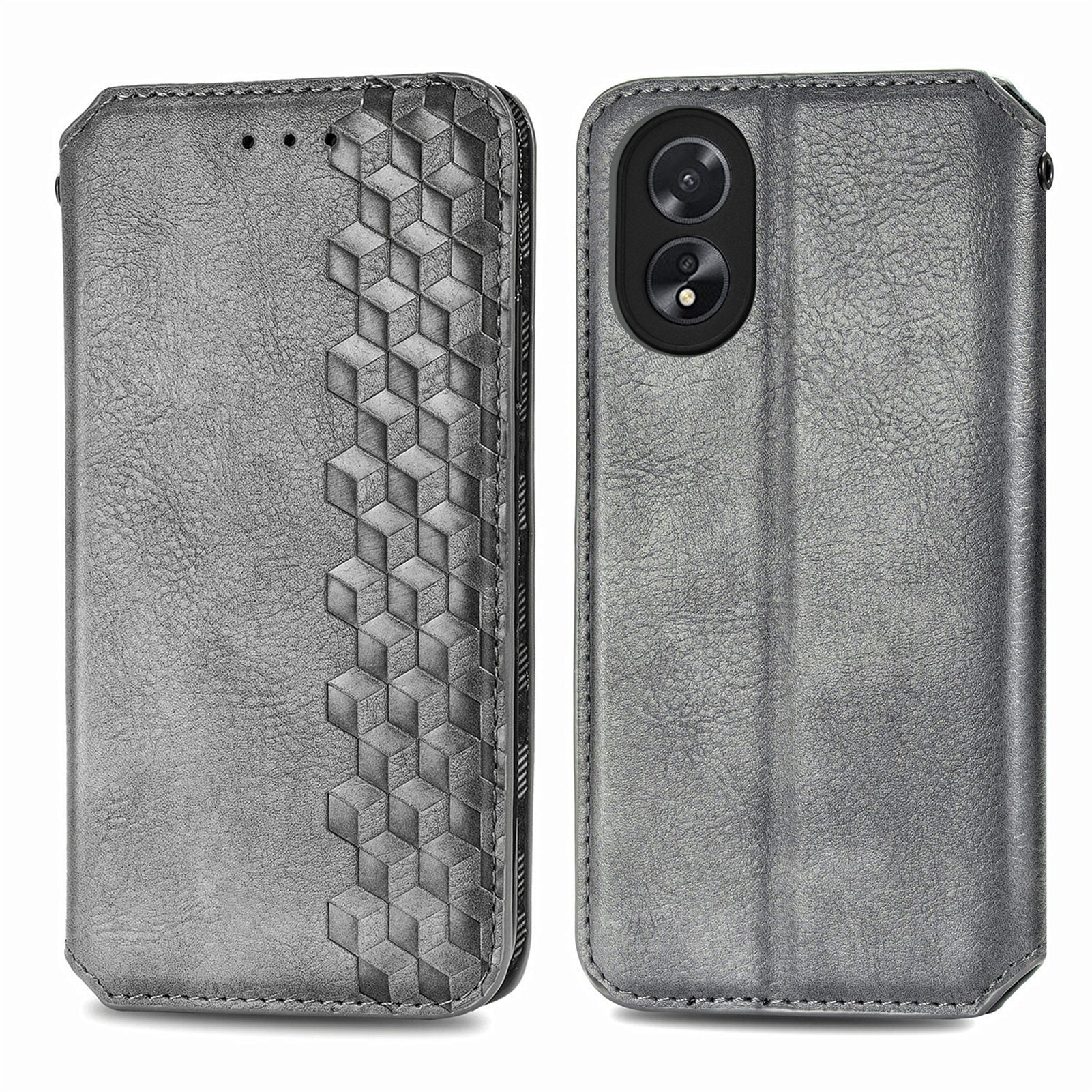 For Oppo A38 4G / A18 4G Magnetic Case Imprinted Rhombus Pattern Wallet Phone Protector