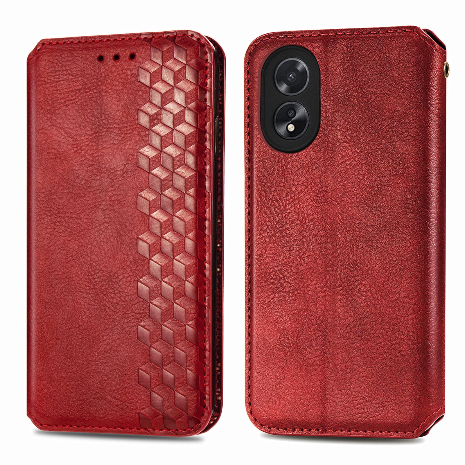 For Oppo A38 4G / A18 4G Magnetic Case Imprinted Rhombus Pattern Wallet Phone Protector