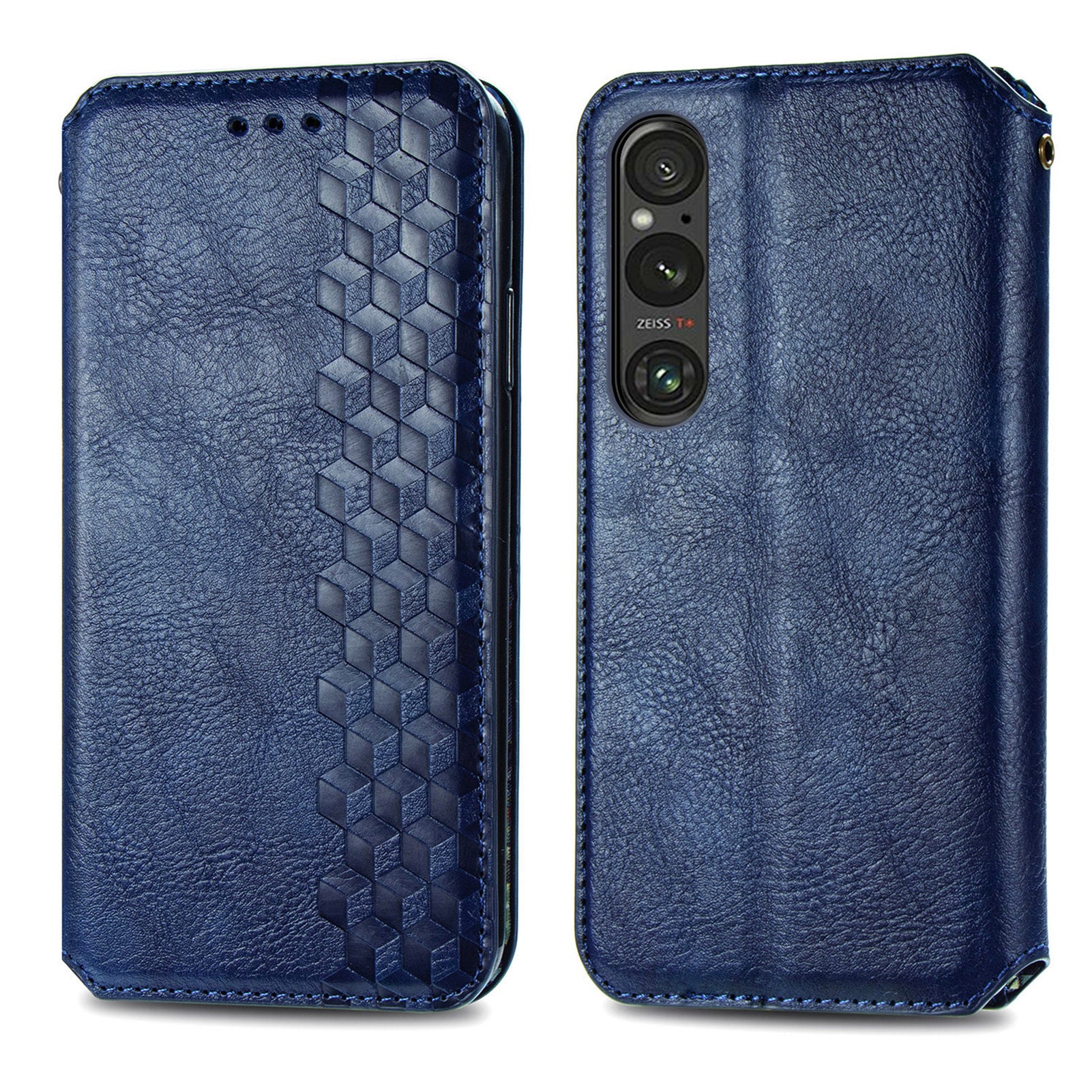 For Sony Xperia 1 V Case PU Leather Wallet Phone Cover with Rhombus Pattern