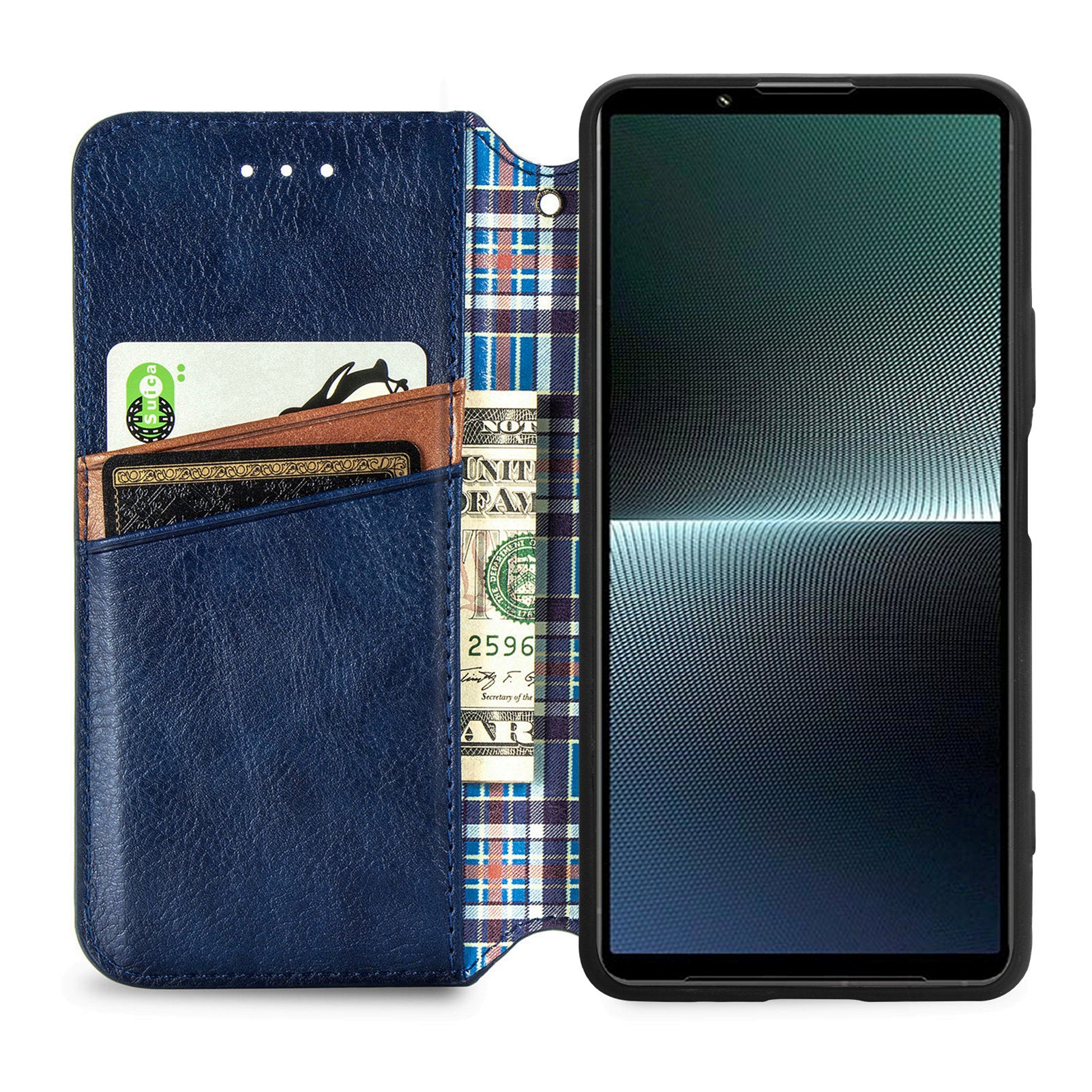 For Sony Xperia 1 V Case PU Leather Wallet Phone Cover with Rhombus Pattern