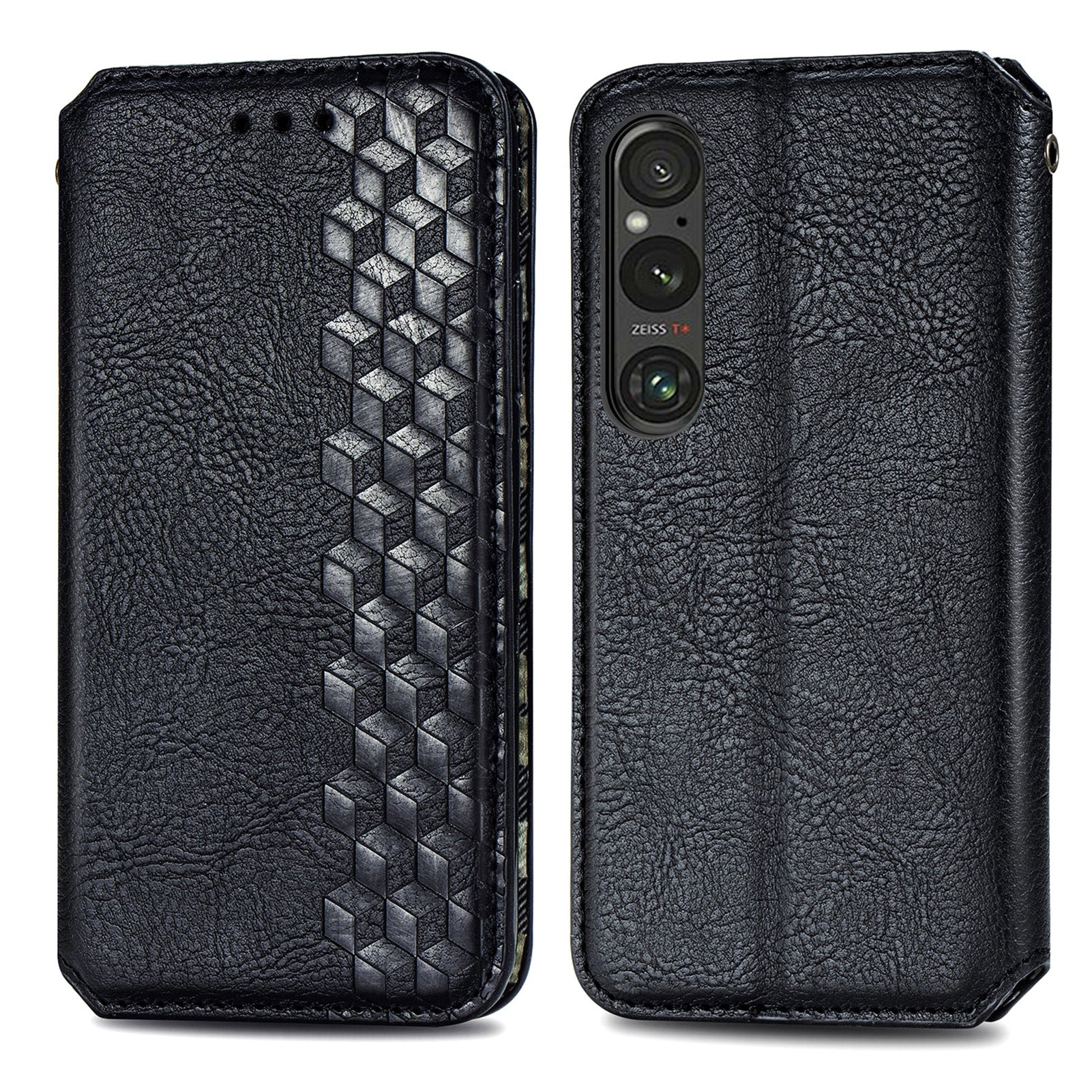 For Sony Xperia 1 V Case PU Leather Wallet Phone Cover with Rhombus Pattern