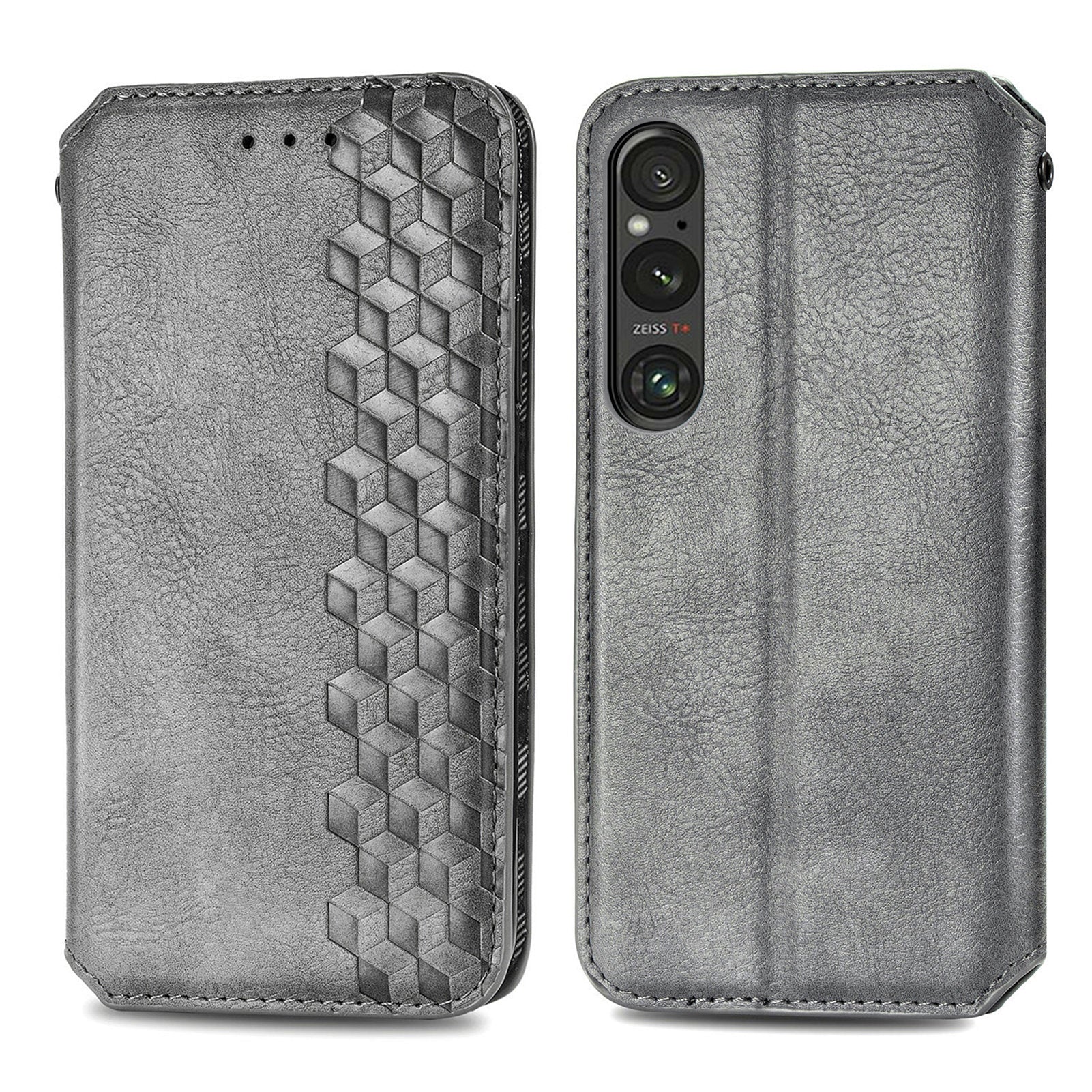 For Sony Xperia 1 V Case PU Leather Wallet Phone Cover with Rhombus Pattern