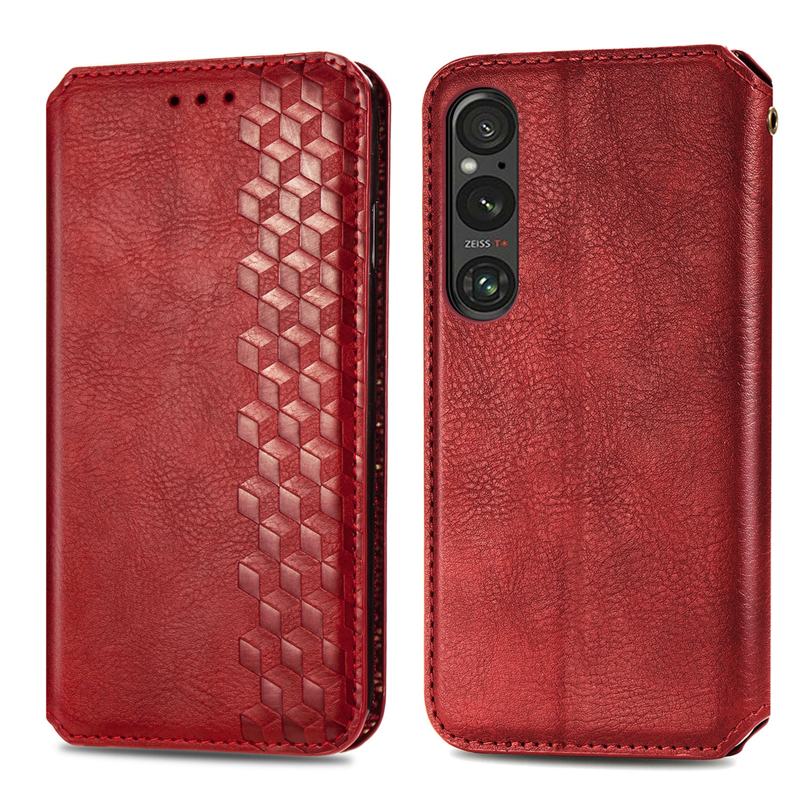 For Sony Xperia 1 V Case PU Leather Wallet Phone Cover with Rhombus Pattern