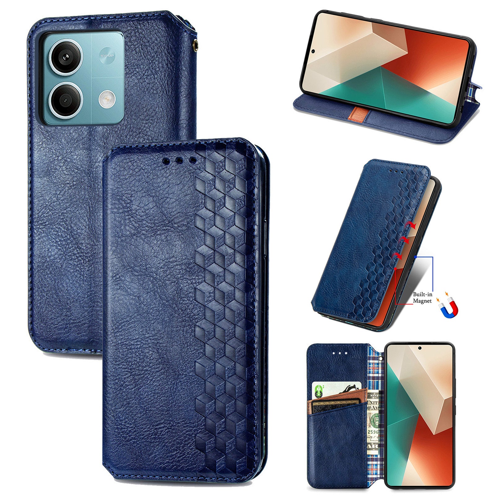 For Xiaomi Redmi Note 13 5G Magnetic Phone Case Anti-fall Leather Card Slots Cover