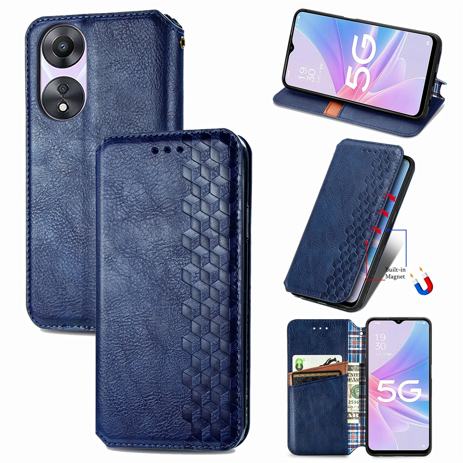 For Oppo A78 4G Case Rhombus Imprinted Wallet Stand Shockproof Mobile Phone Cover
