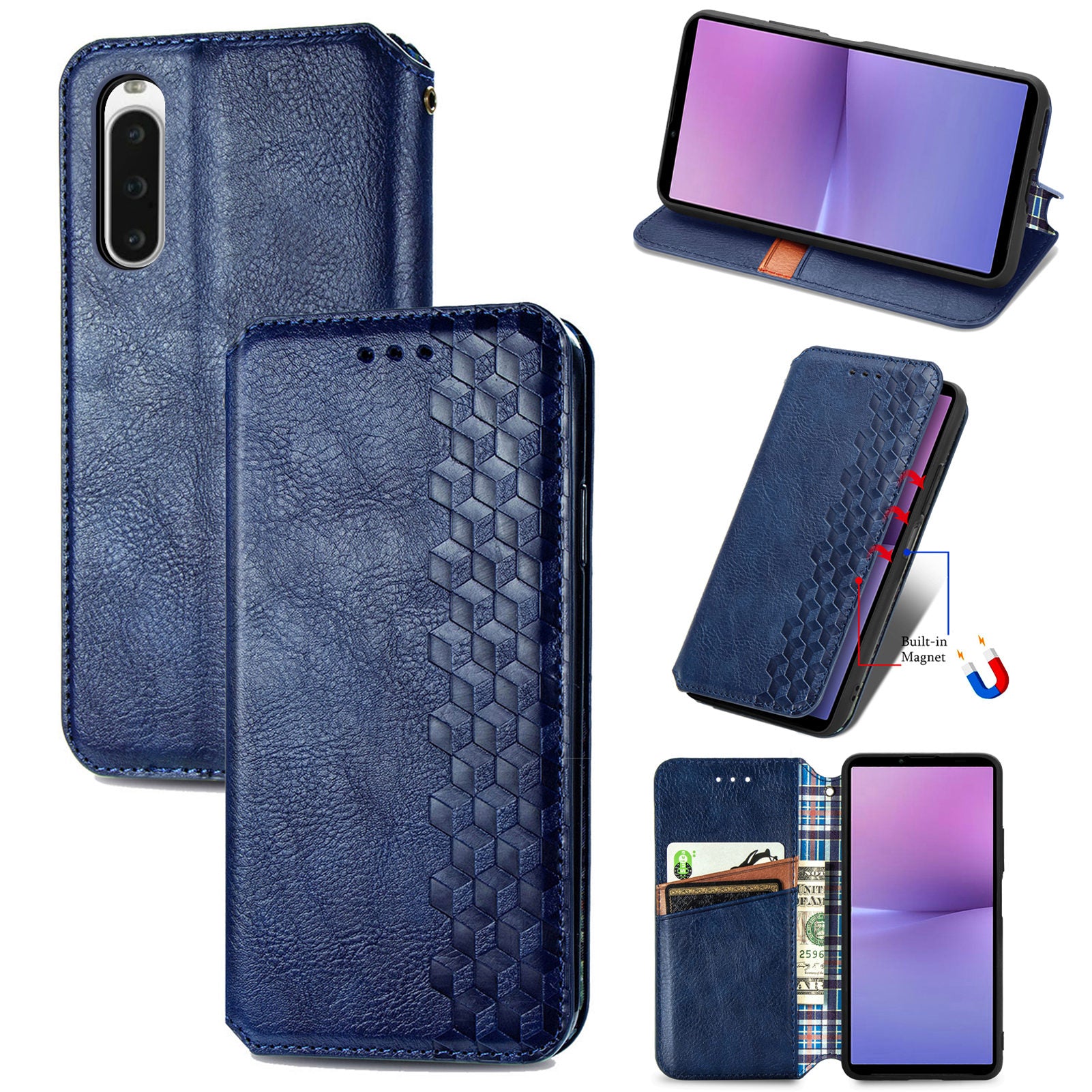 For Sony Xperia 10 V Case Bump Proof Rhombus Imprinted Wallet Stand Phone Cover