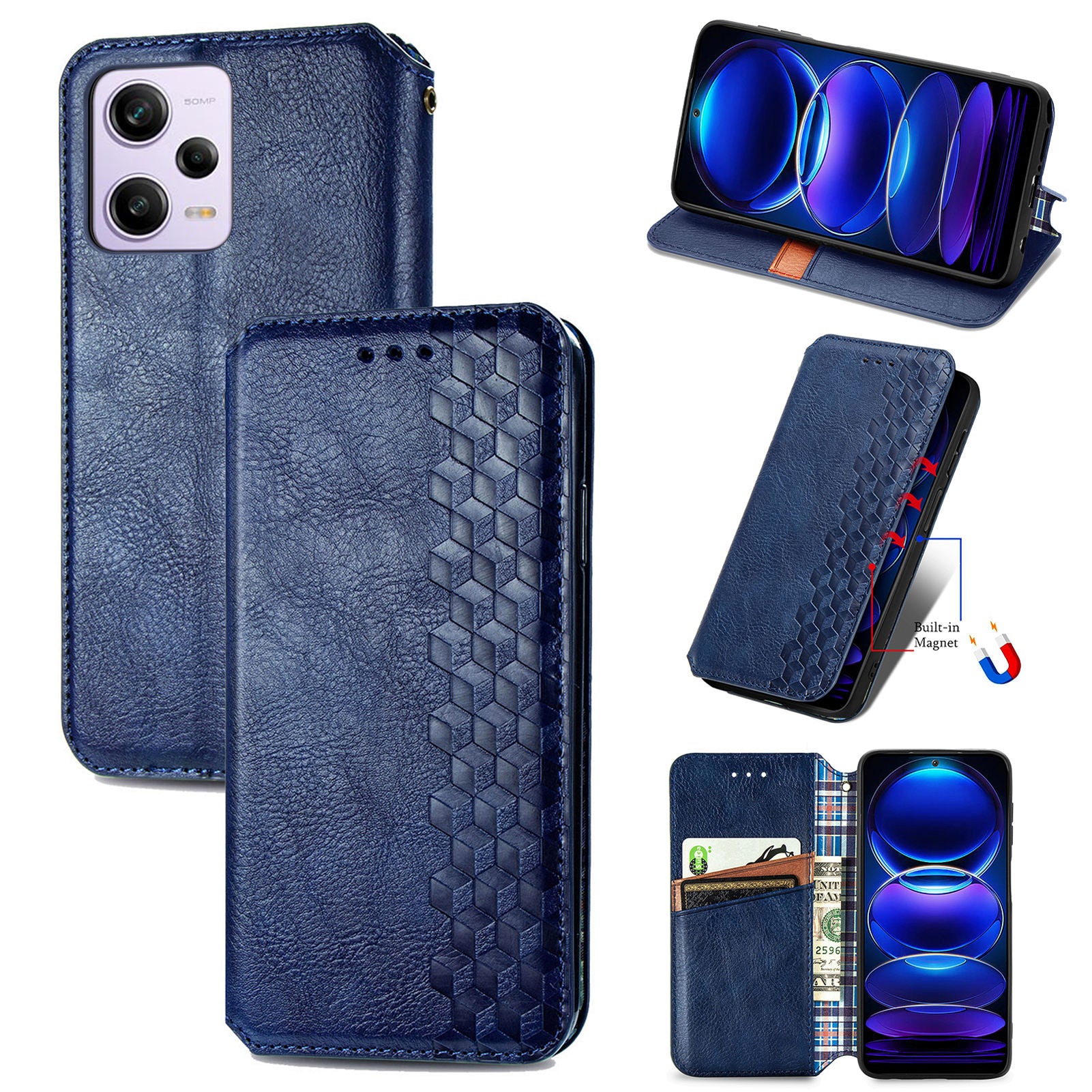 For Xiaomi Redmi Note 12 Pro 5G  /  12 Pro Speed 5G  /  Poco X5 Pro 5G Phone Cover Imprinted Rhombus Pattern Wallet Case