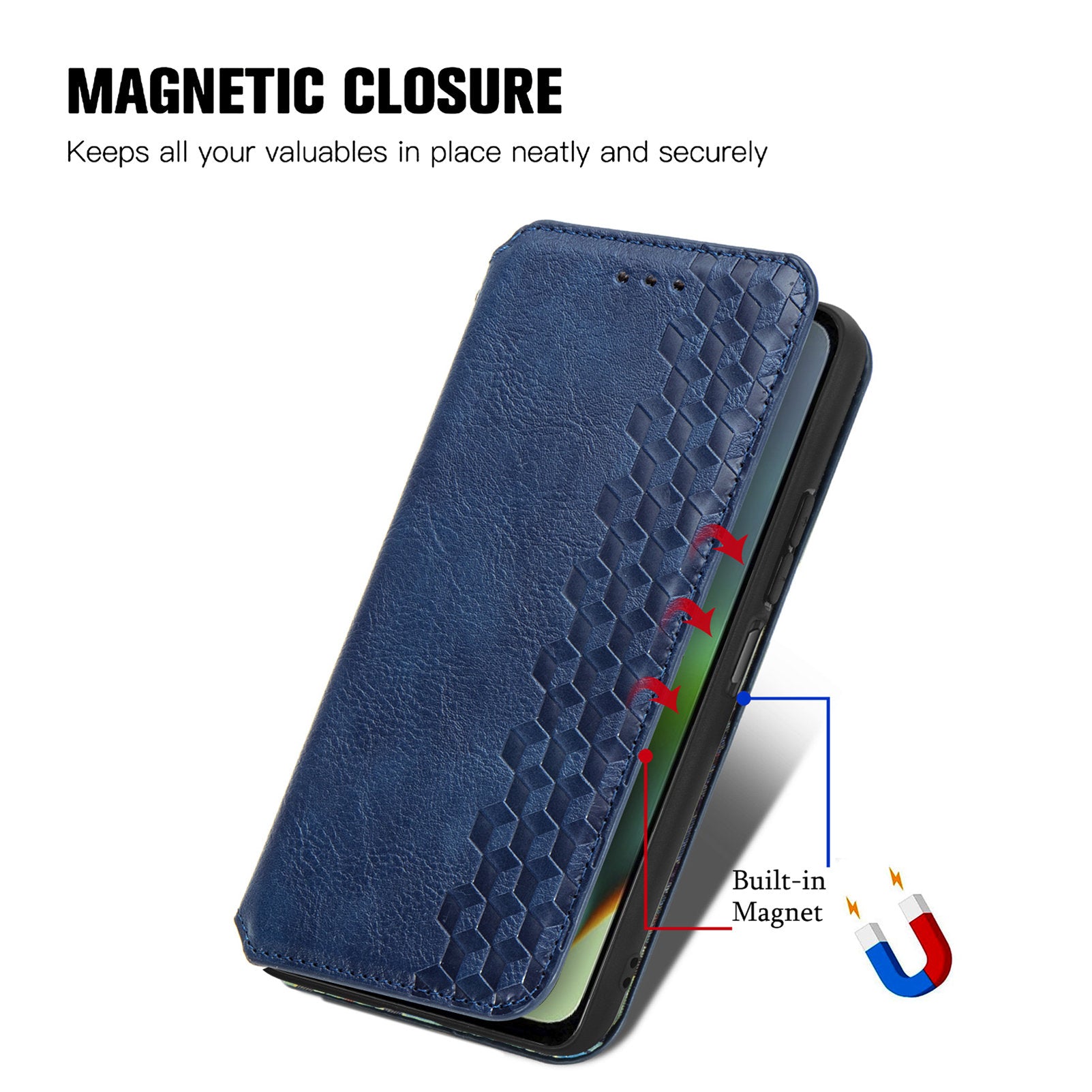 For Motorola Moto G54 5G Cover Imprinted Rhombus Leather Phone Wallet Case