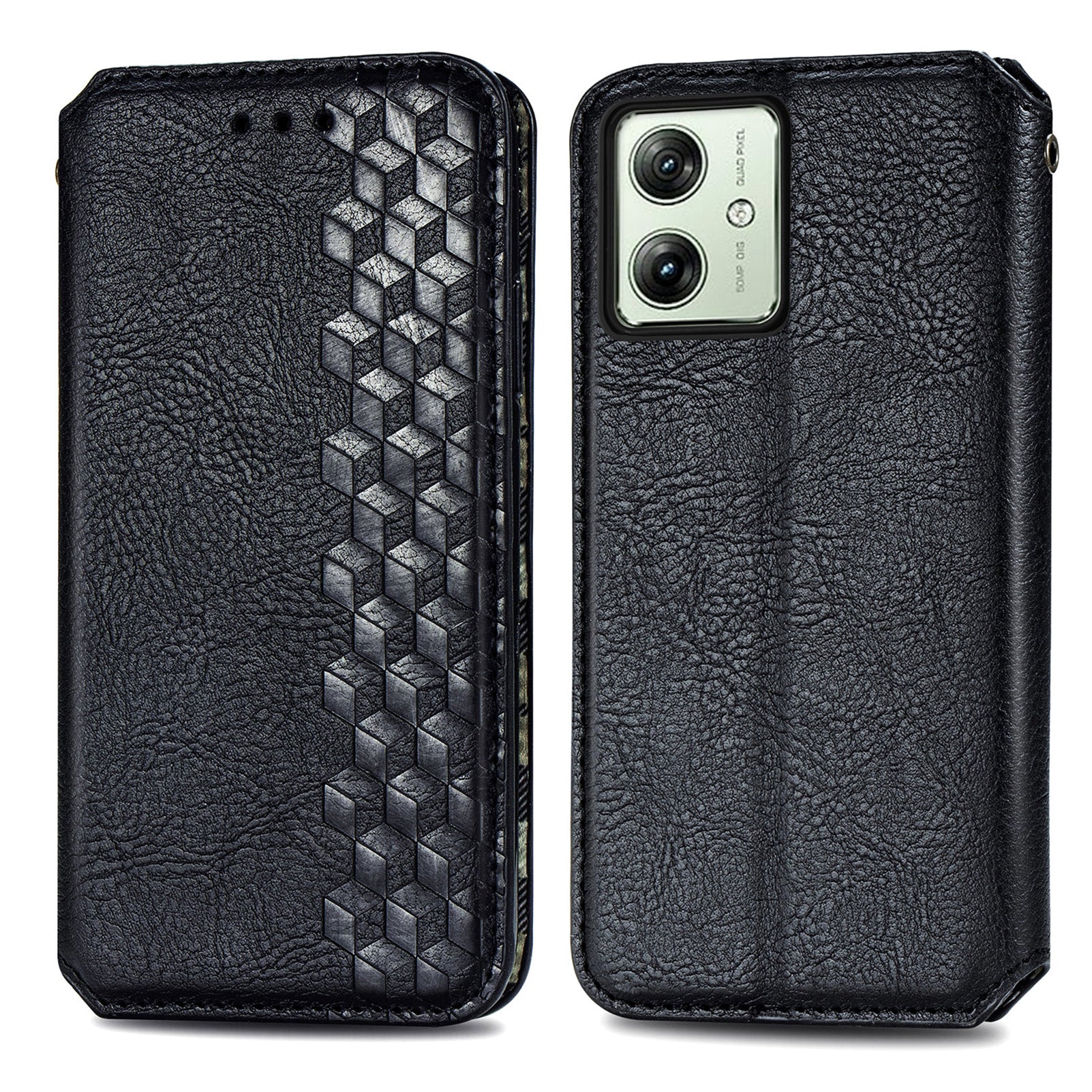 For Motorola Moto G54 5G Cover Imprinted Rhombus Leather Phone Wallet Case