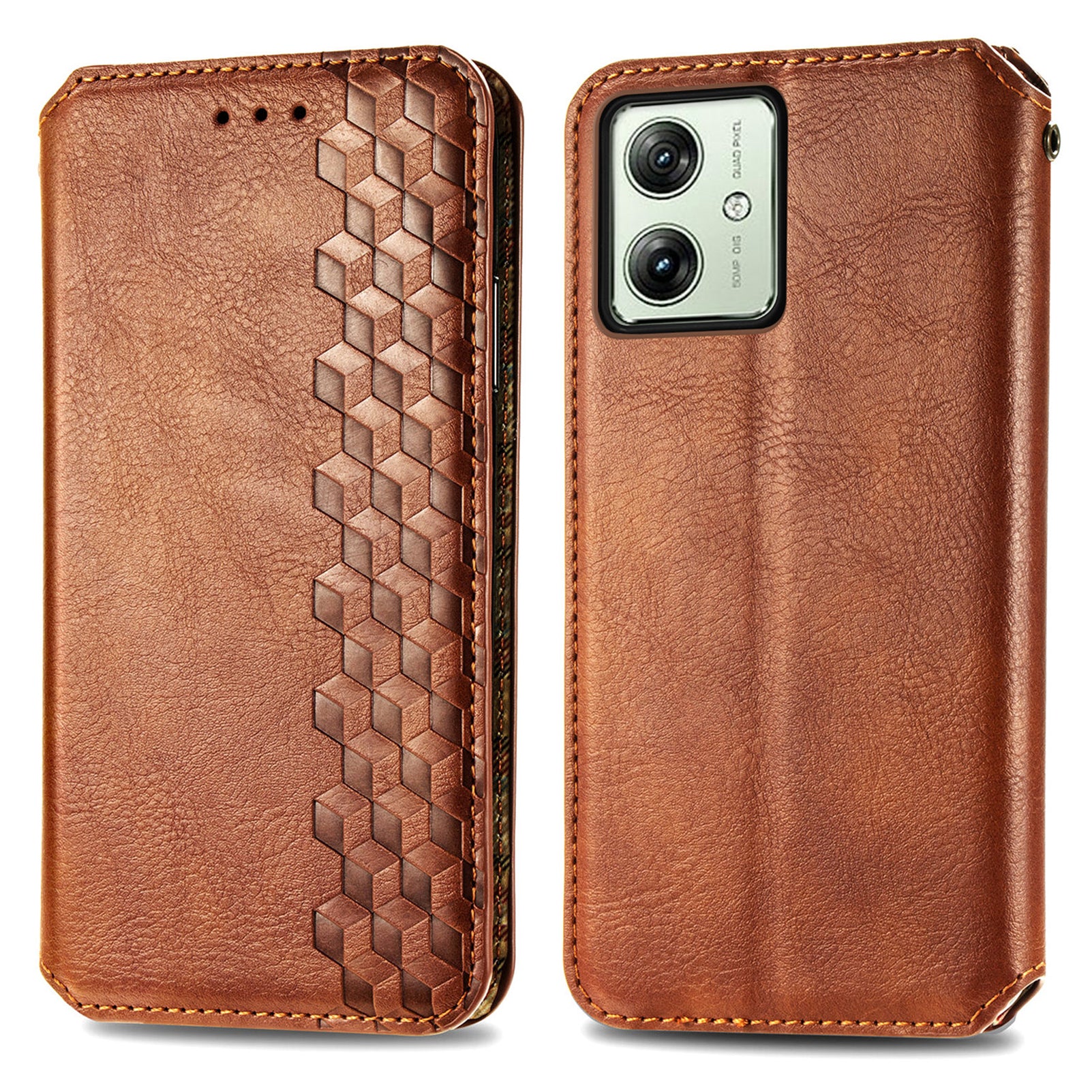 For Motorola Moto G54 5G Cover Imprinted Rhombus Leather Phone Wallet Case