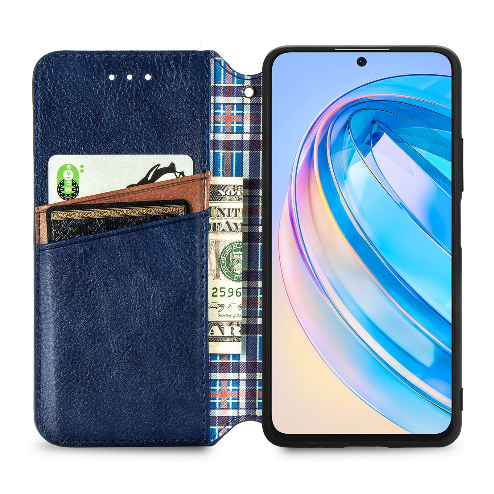 For Honor X6a 4G Phone Cover Rhombus Imprinted PU Leather Wallet Support Stand Case