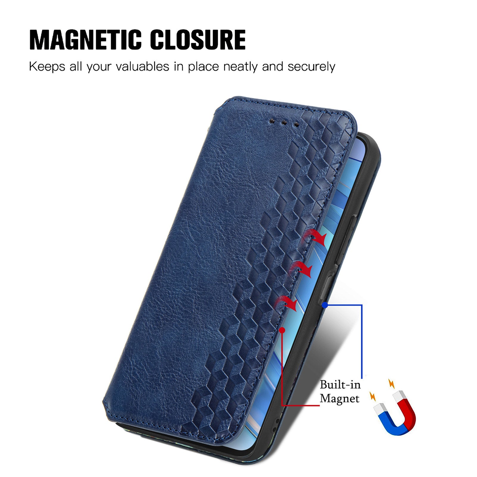 For Honor X6a 4G Phone Cover Rhombus Imprinted PU Leather Wallet Support Stand Case