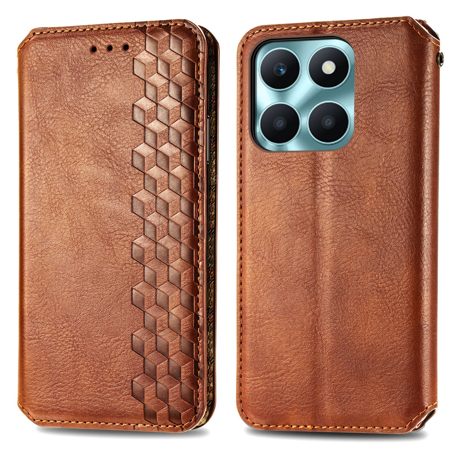 For Honor X6a 4G Phone Cover Rhombus Imprinted PU Leather Wallet Support Stand Case