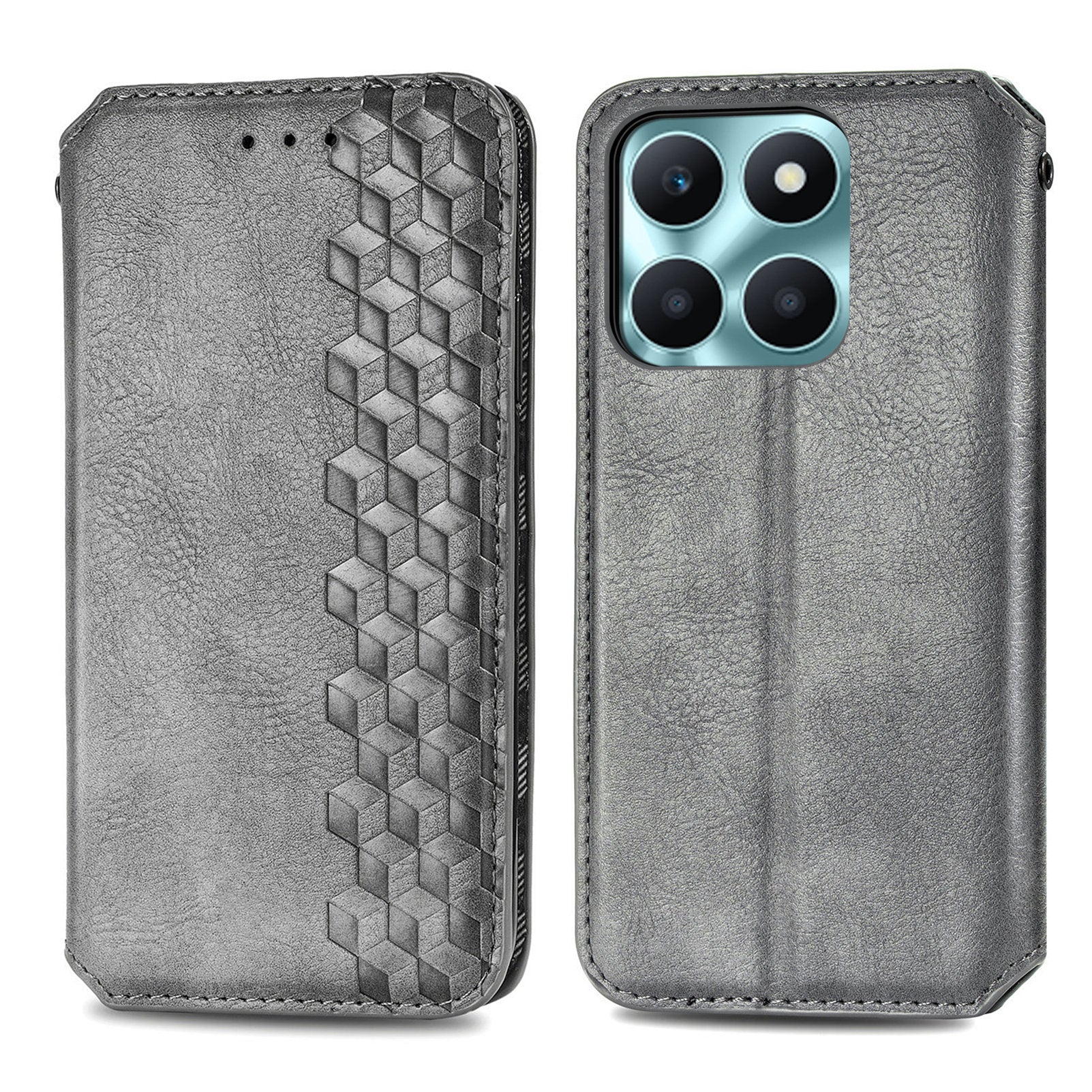 For Honor X6a 4G Phone Cover Rhombus Imprinted PU Leather Wallet Support Stand Case