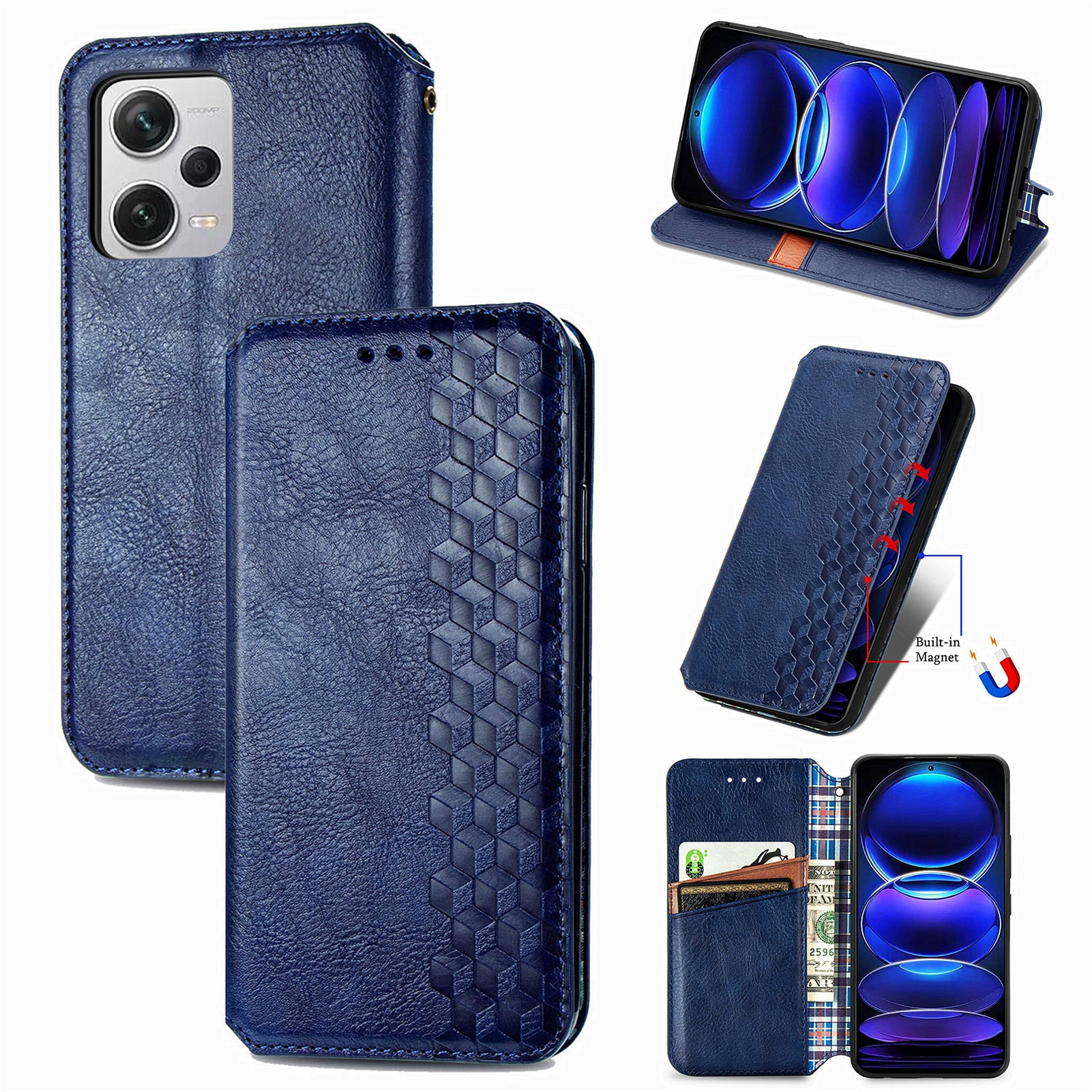 For Xiaomi Redmi Note 12 Pro+ 5G Cell Phone Case Rhombus Imprint Leather Full Protection Wallet Cover