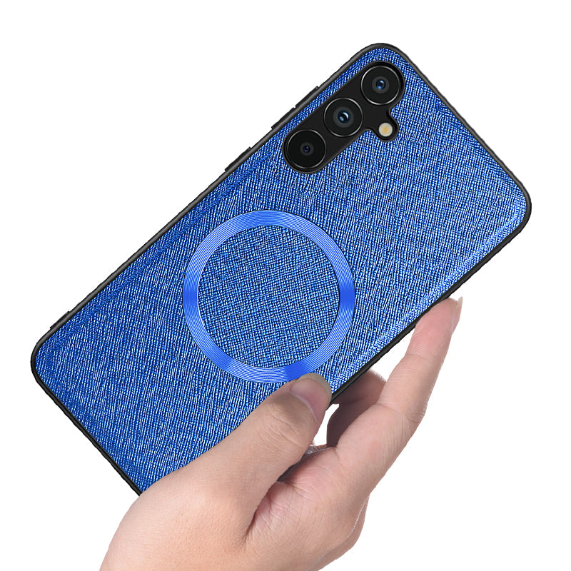 For Samsung Galaxy A15 4G / 5G Magnetic Case Cross Texture Leather Coated TPU Phone Cover