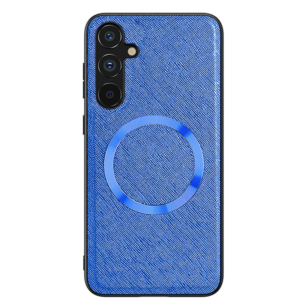 For Samsung Galaxy S24+ Magnetic Case Anti-scratch Cross Texture Leather Back Phone Cover