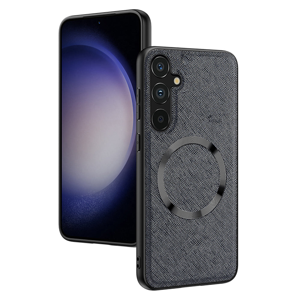 For Samsung Galaxy A24 4G (162.1 x 77.6 x 8.3mm) Magnetic Phone Case Leather Coated TPU Cover