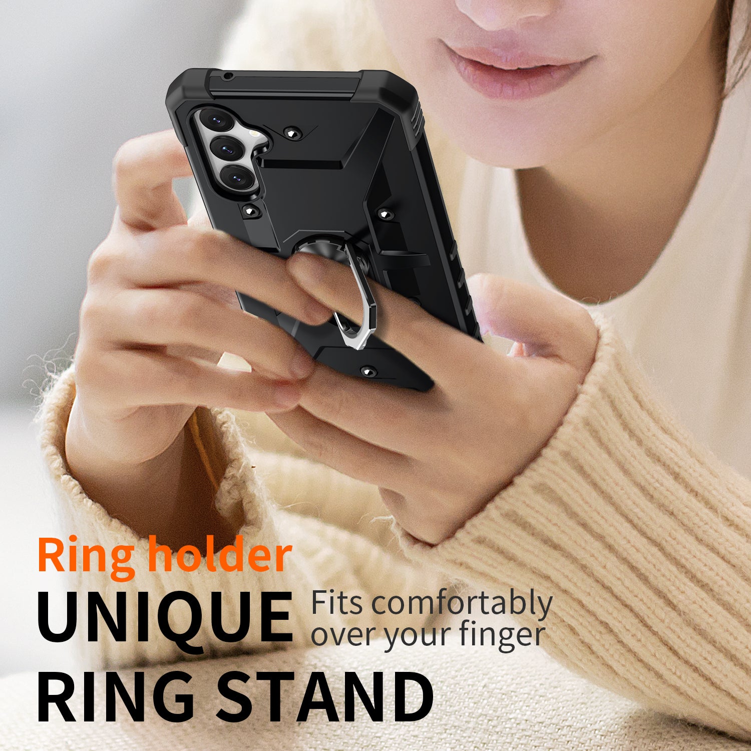 For Samsung Galaxy S24+ Case PC+ TPU Anti-drop Phone Cover with Ring Kickstand