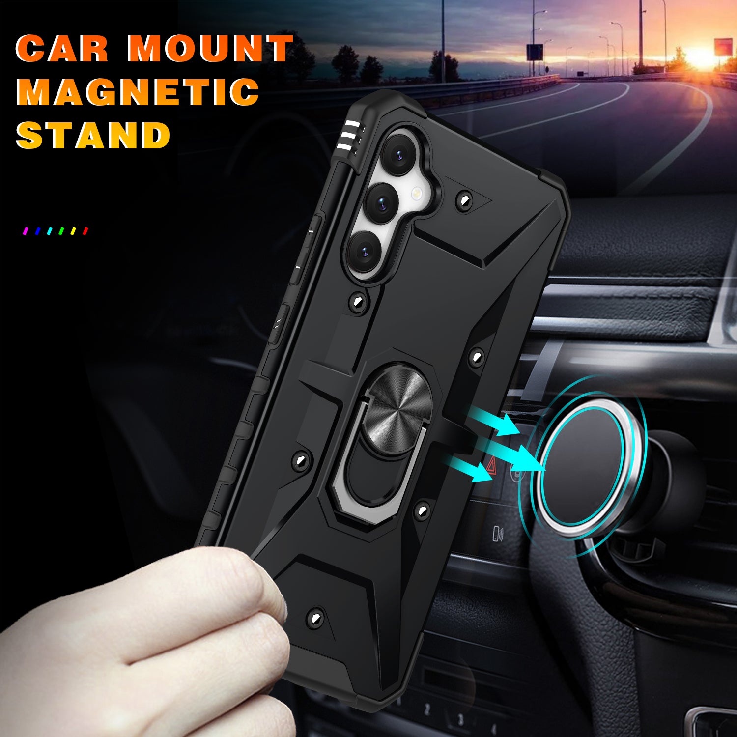 For Samsung Galaxy S24 Case PC+ TPU Ring Kickstand Magnetic Car Mount Phone Cover