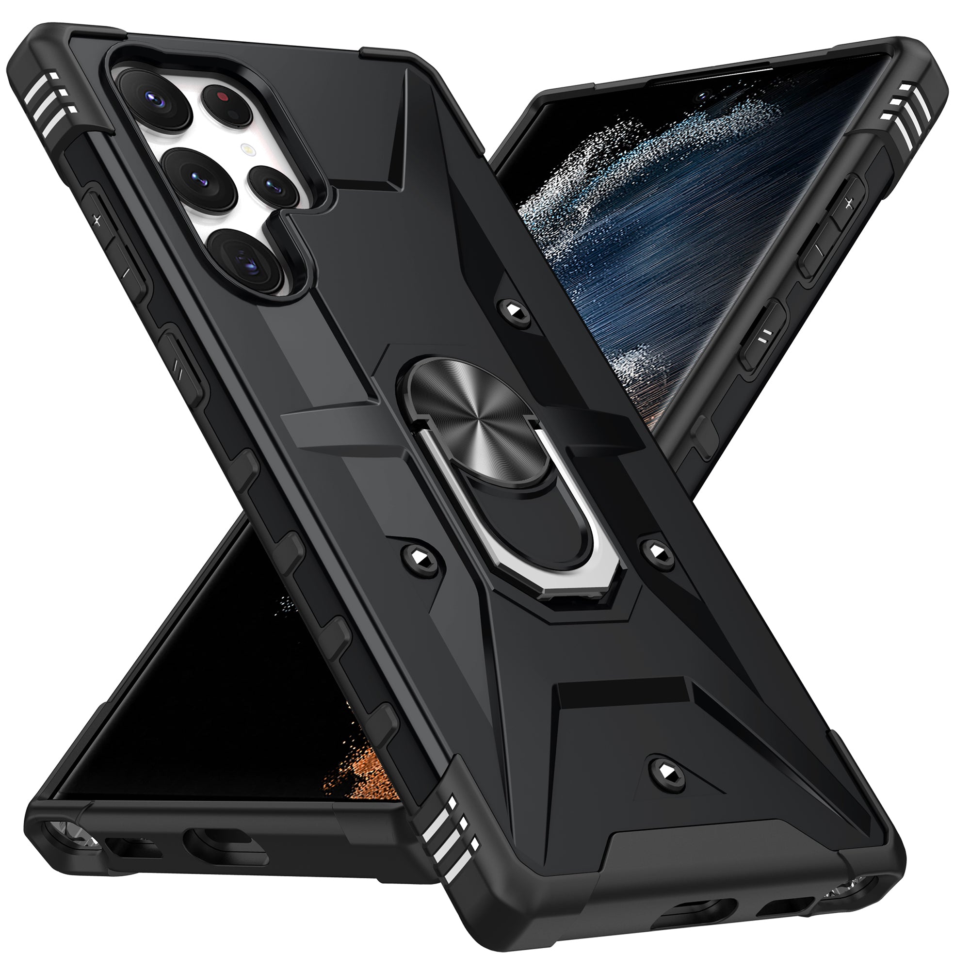 For Samsung Galaxy S24 Ultra Case PC+ TPU Hybrid Phone Cover with Ring Holder Kickstand