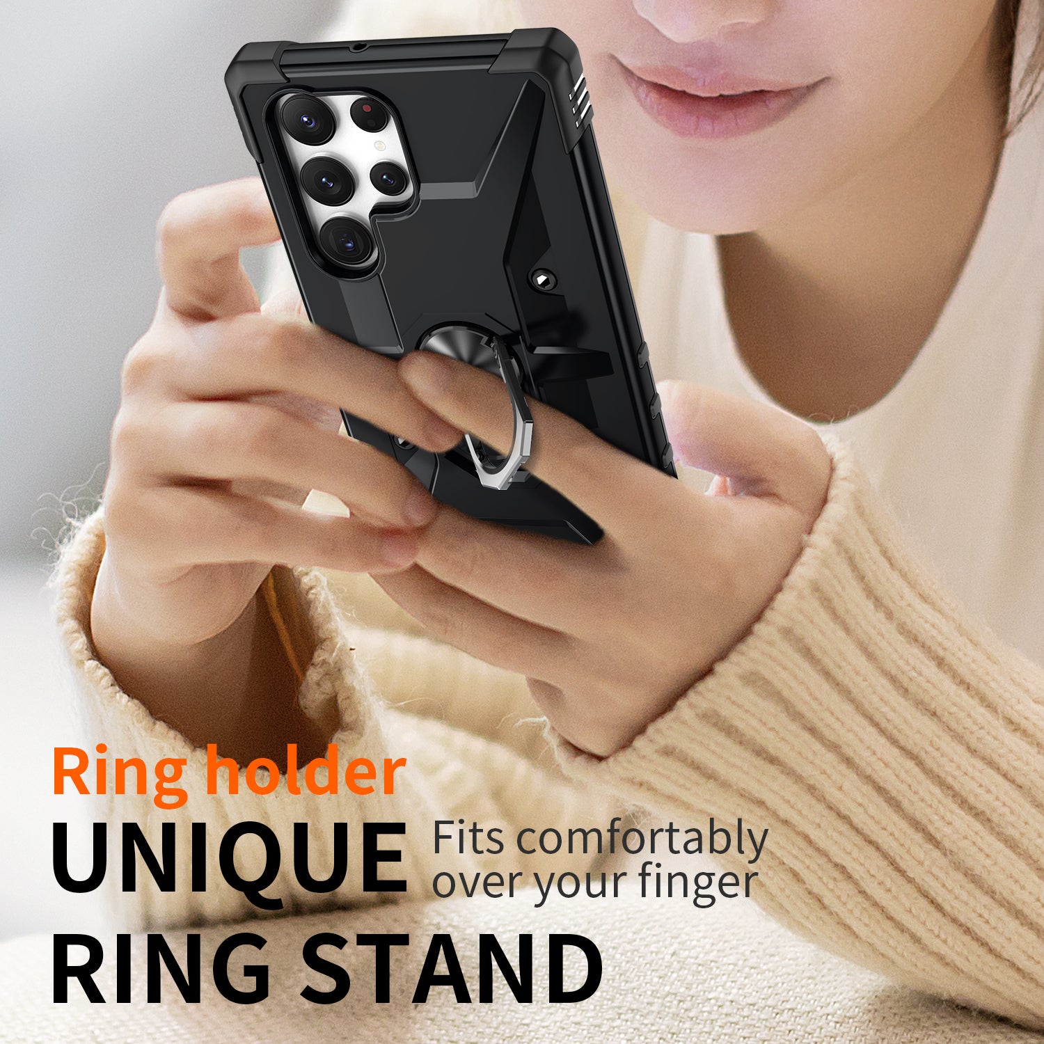 For Samsung Galaxy S24 Ultra Case PC+ TPU Hybrid Phone Cover with Ring Holder Kickstand