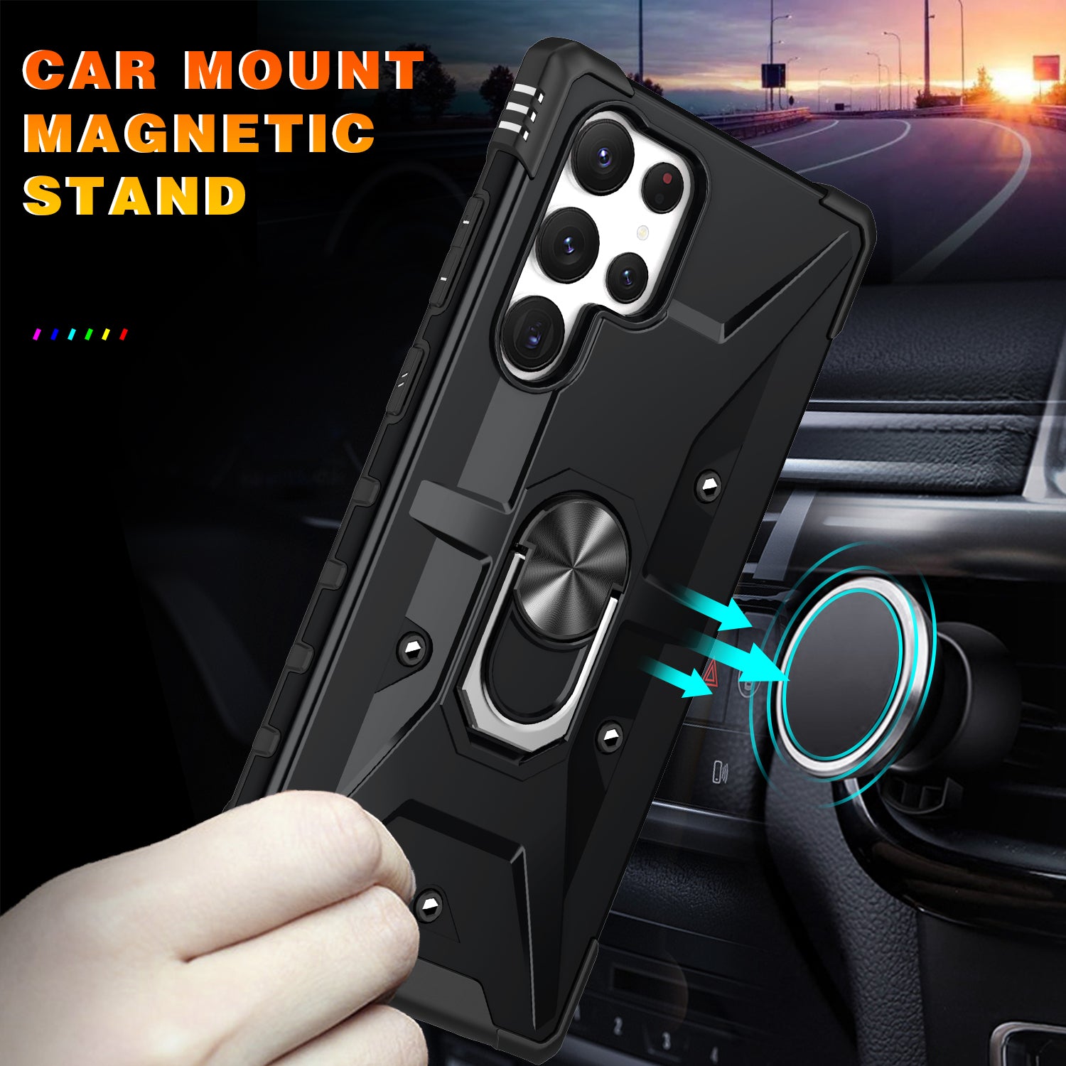 For Samsung Galaxy S24 Ultra Case PC+ TPU Hybrid Phone Cover with Ring Holder Kickstand