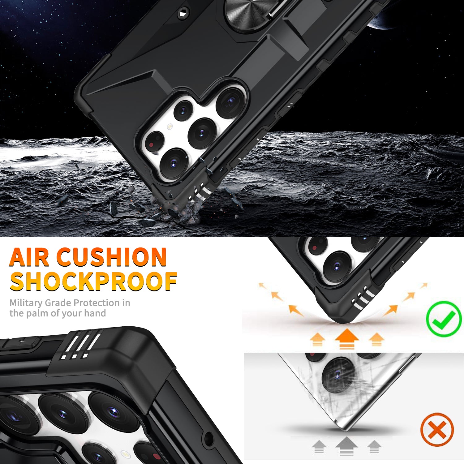 For Samsung Galaxy S24 Ultra Case PC+ TPU Hybrid Phone Cover with Ring Holder Kickstand