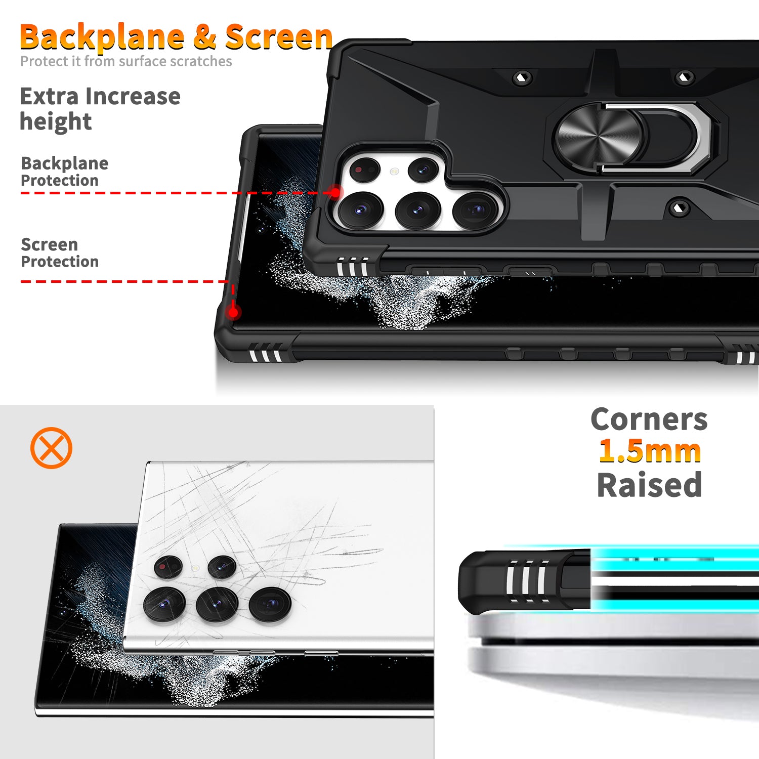 For Samsung Galaxy S24 Ultra Case PC+ TPU Hybrid Phone Cover with Ring Holder Kickstand