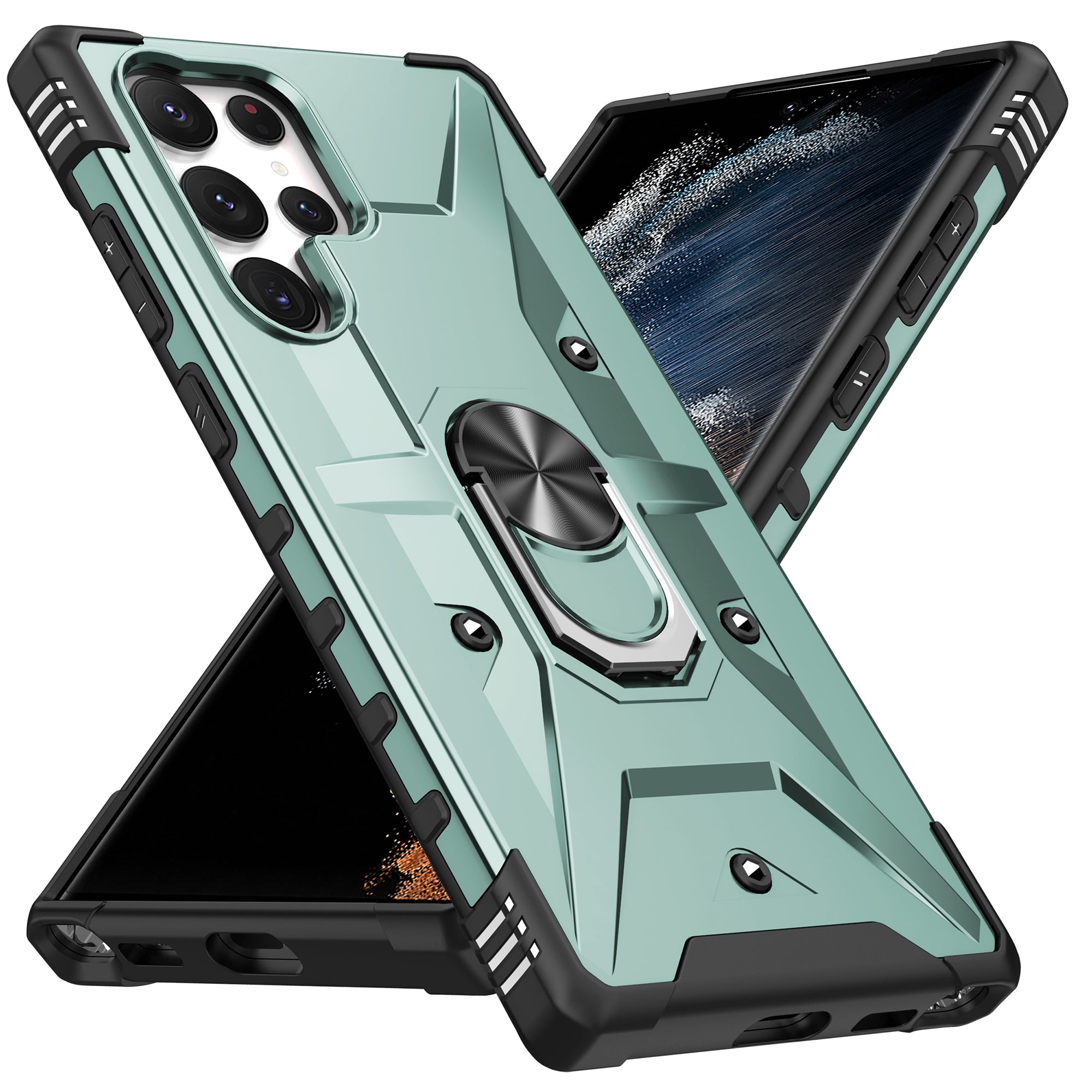 For Samsung Galaxy S24 Ultra Case PC+ TPU Hybrid Phone Cover with Ring Holder Kickstand